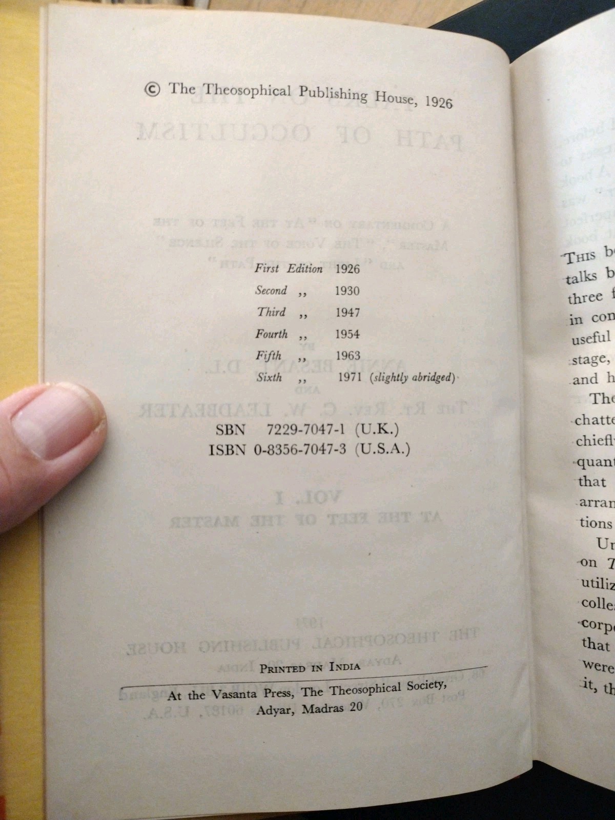Talks on THE PATH OF OCCULTISM. Volume 1. Annie Besant, C.W. Leadbeater. 1971
