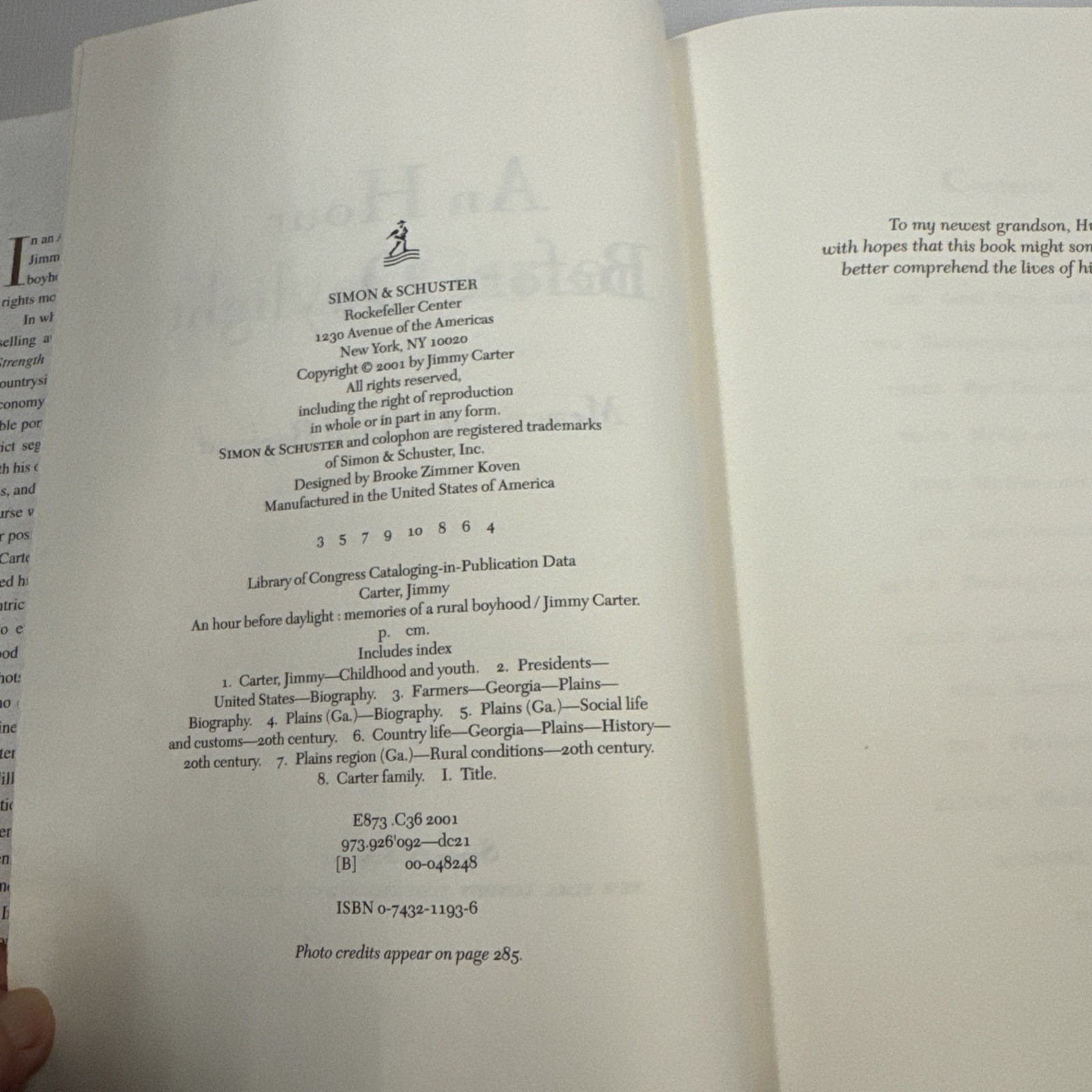 An Hour Before Daylight by Jimmy Carter SIGNED Hardcover book