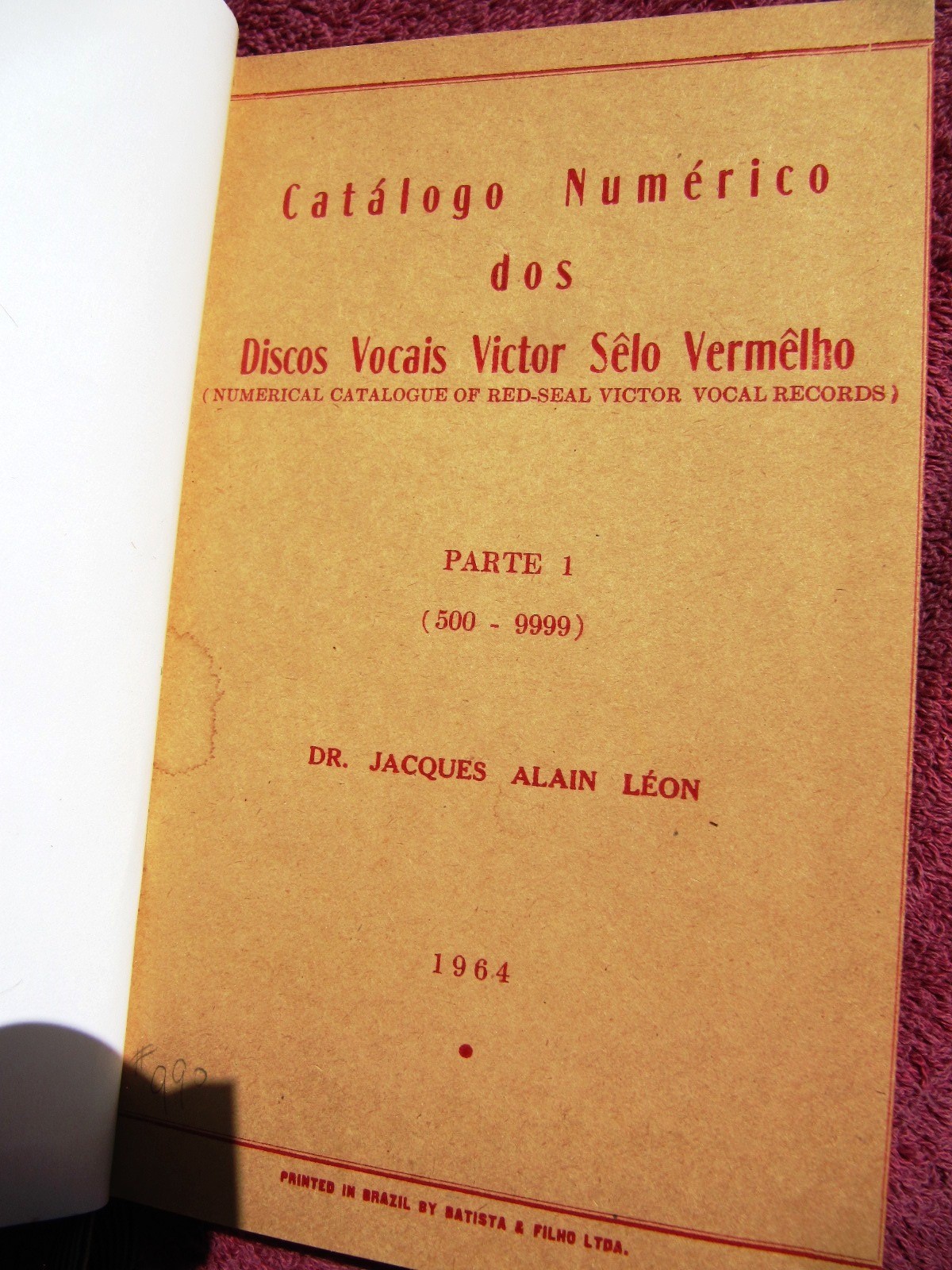 1964 VICTOR RED SEAL Discography Jacques Alain Leon Catalogo Victor Selo Vermelh