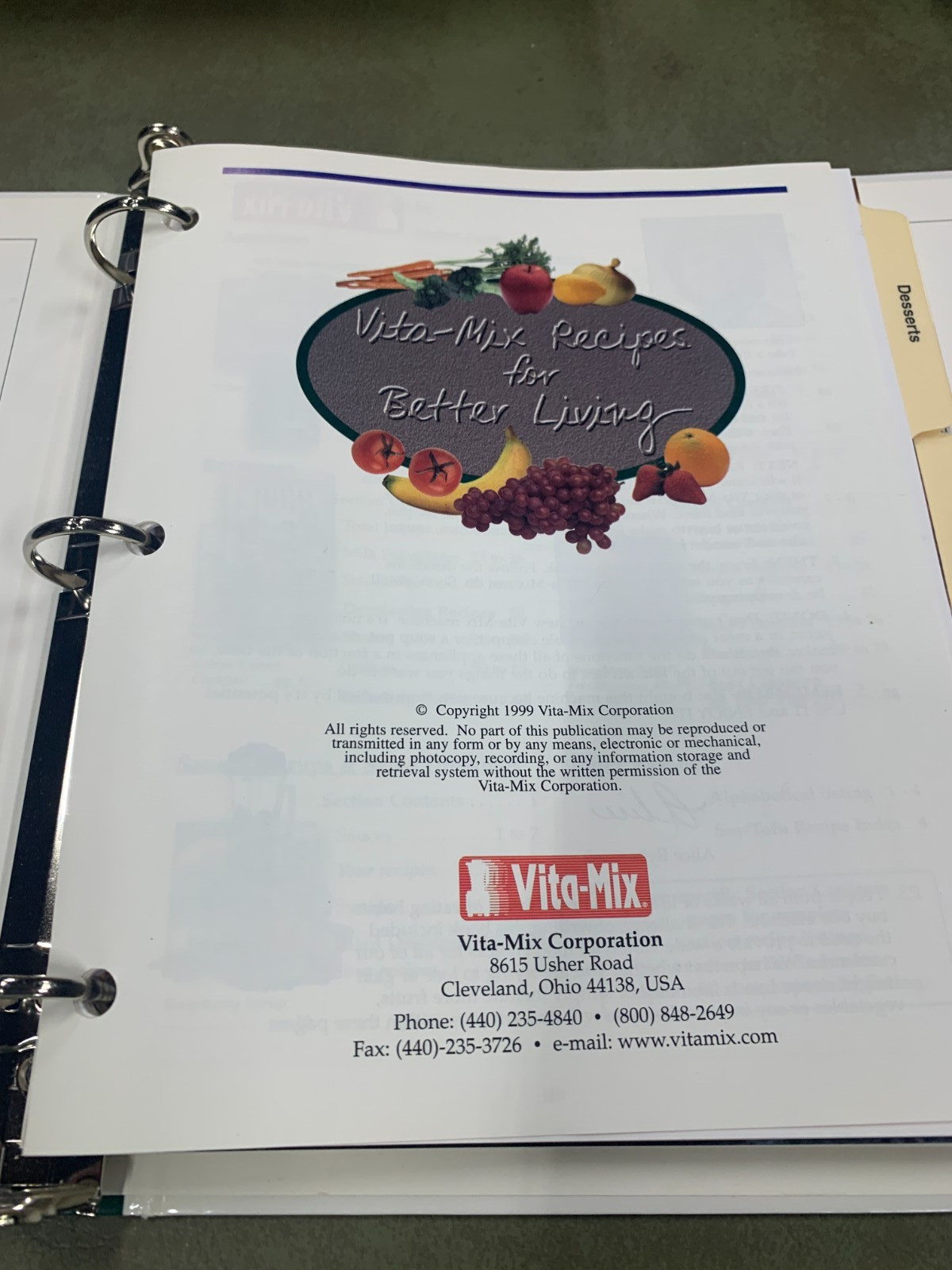 Vita-Mix Cookbook, Whole Foods Recipes For Better Living 3-Ring Binder