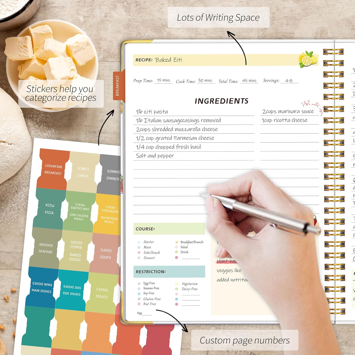 Recipe Book to Write in Your Own Recipes, Blank Cookbook with 175 Pages for Fami