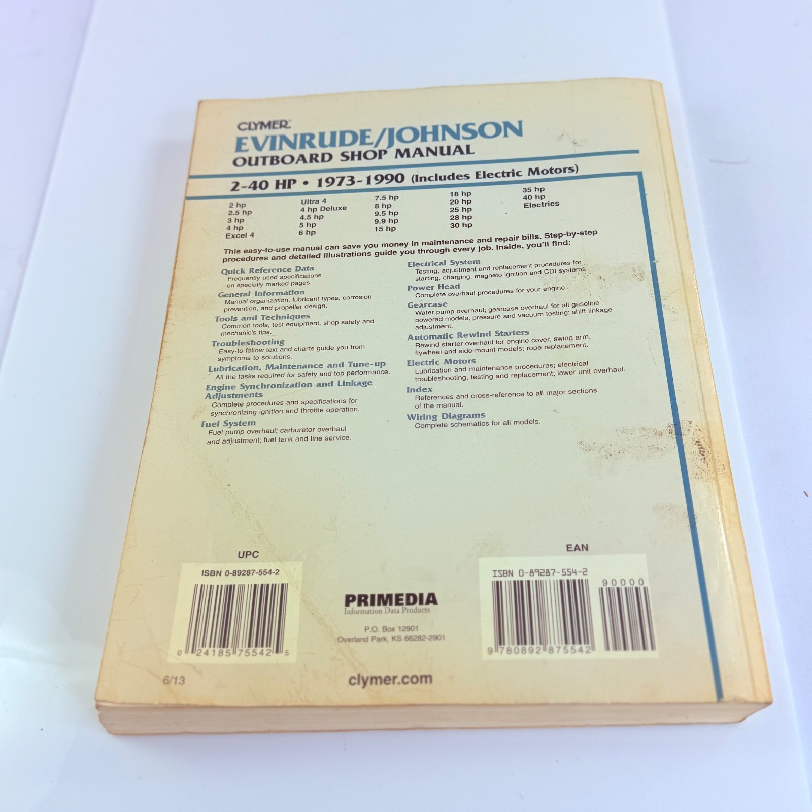 Clymer Evinrude Johnson Outboard Shop Manual 2-40 HP 1973-1990 Includes Electric
