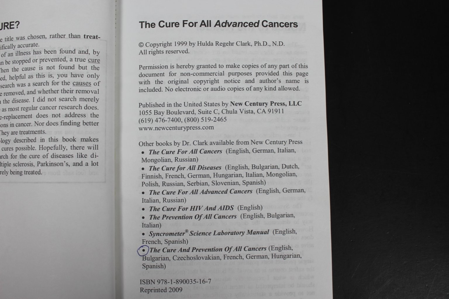 The Cure For All Advanced Cancers Hulda Regehr Clark 1999 Health Wellness New