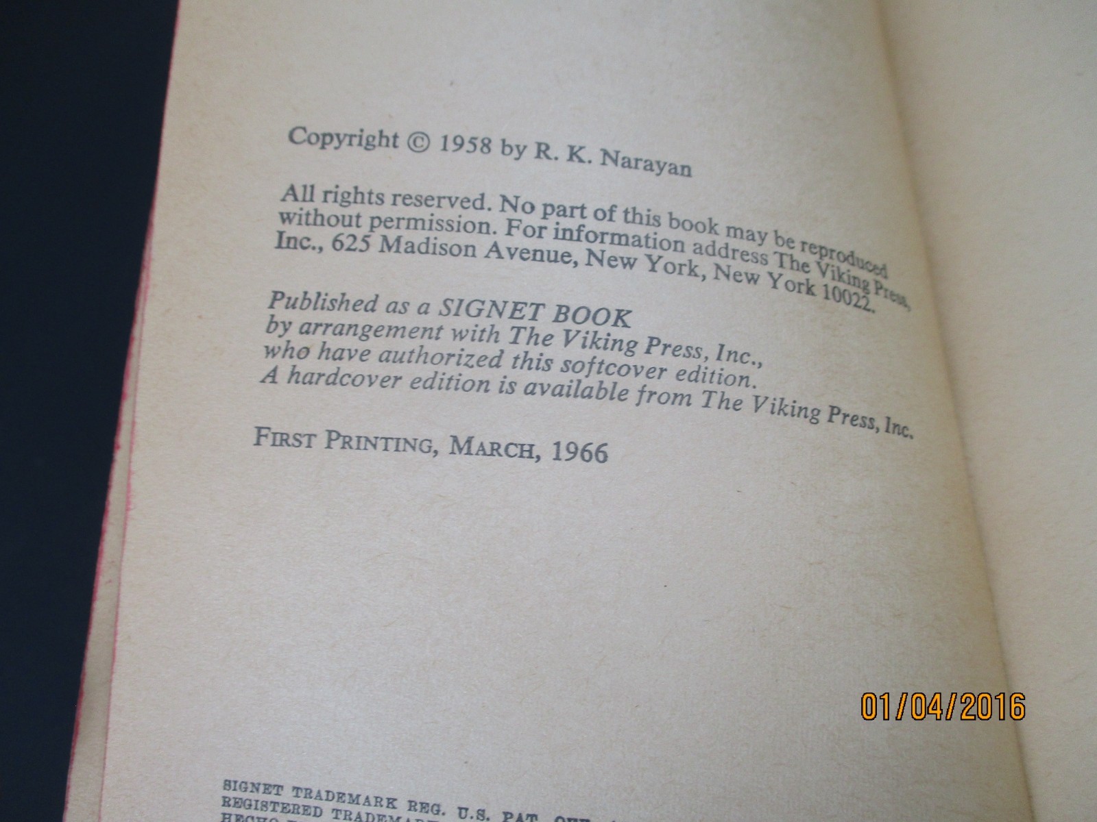 THE GUIDE by R. K. Narayan Signet Book 1st Print 1966 Paperback PB