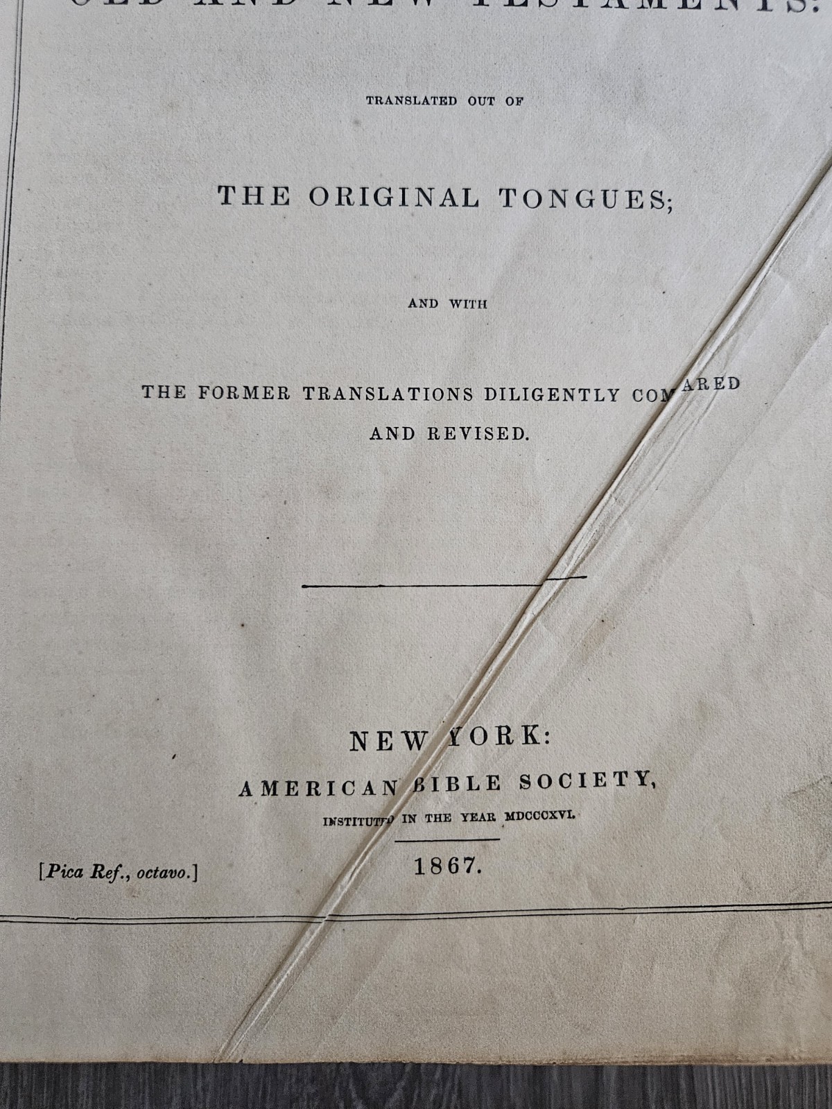 1867 Holy Bible Old & New Testaments Translated From Original Tongues | Leather