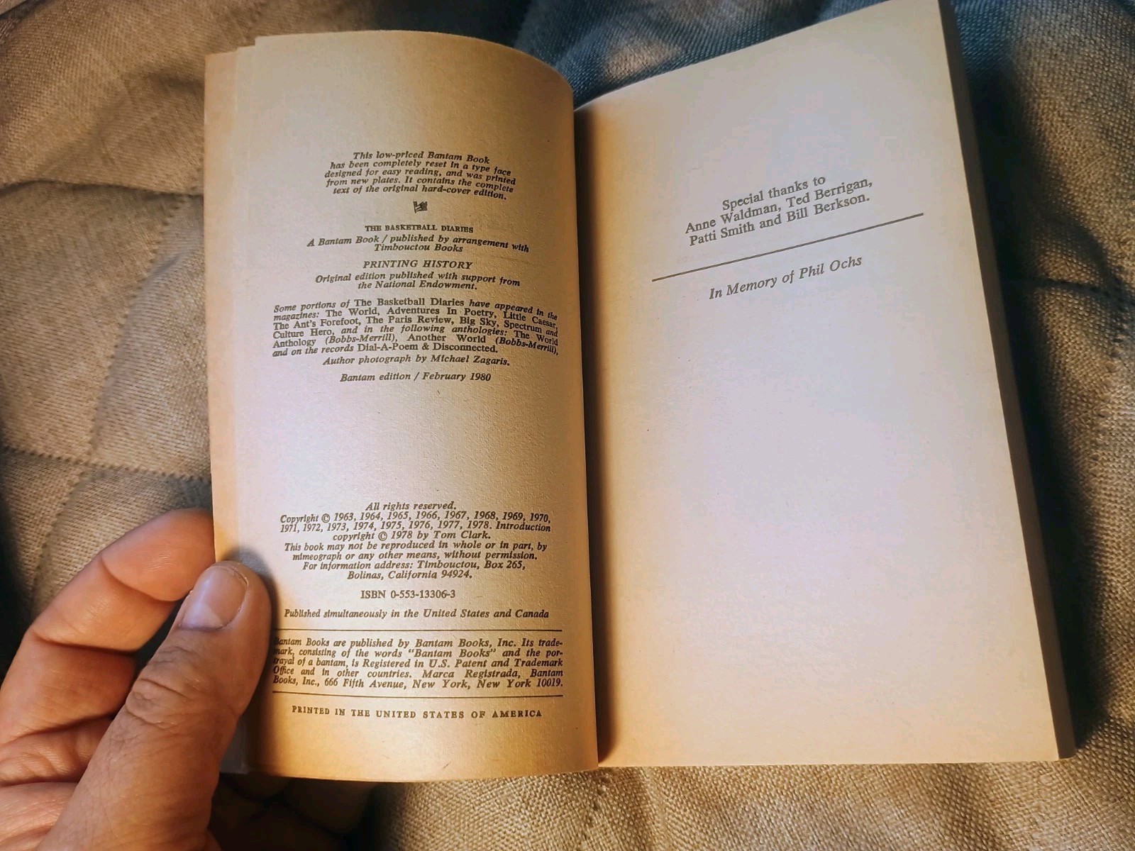 Jim Carroll The Basketball Diaries 1980 Bantam Paperback Edition First Print