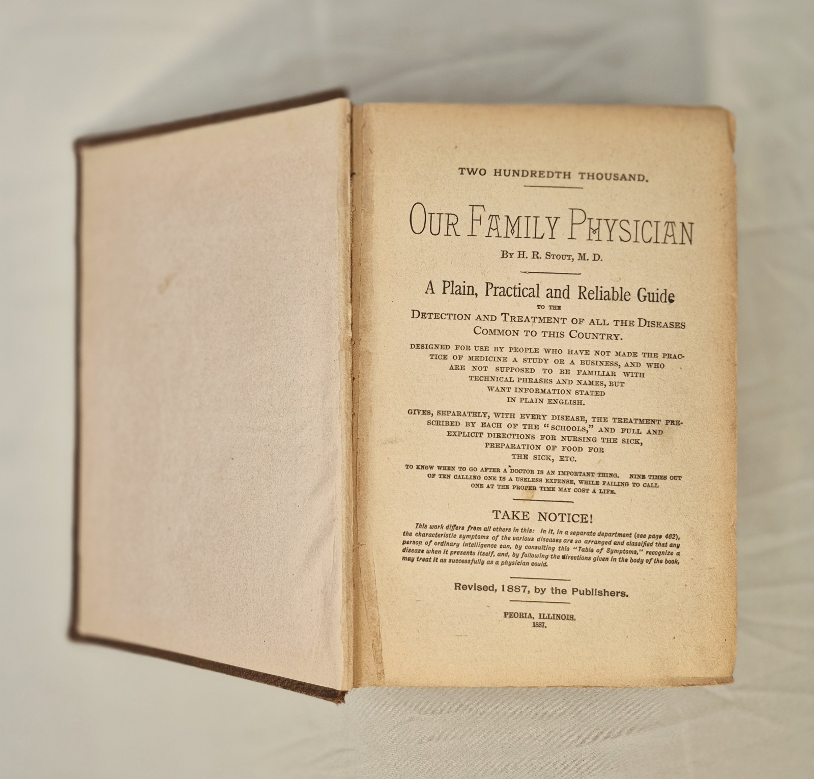 1887 Our Family Physician Book Hard Cover Medical Guide Treatment Of Disease