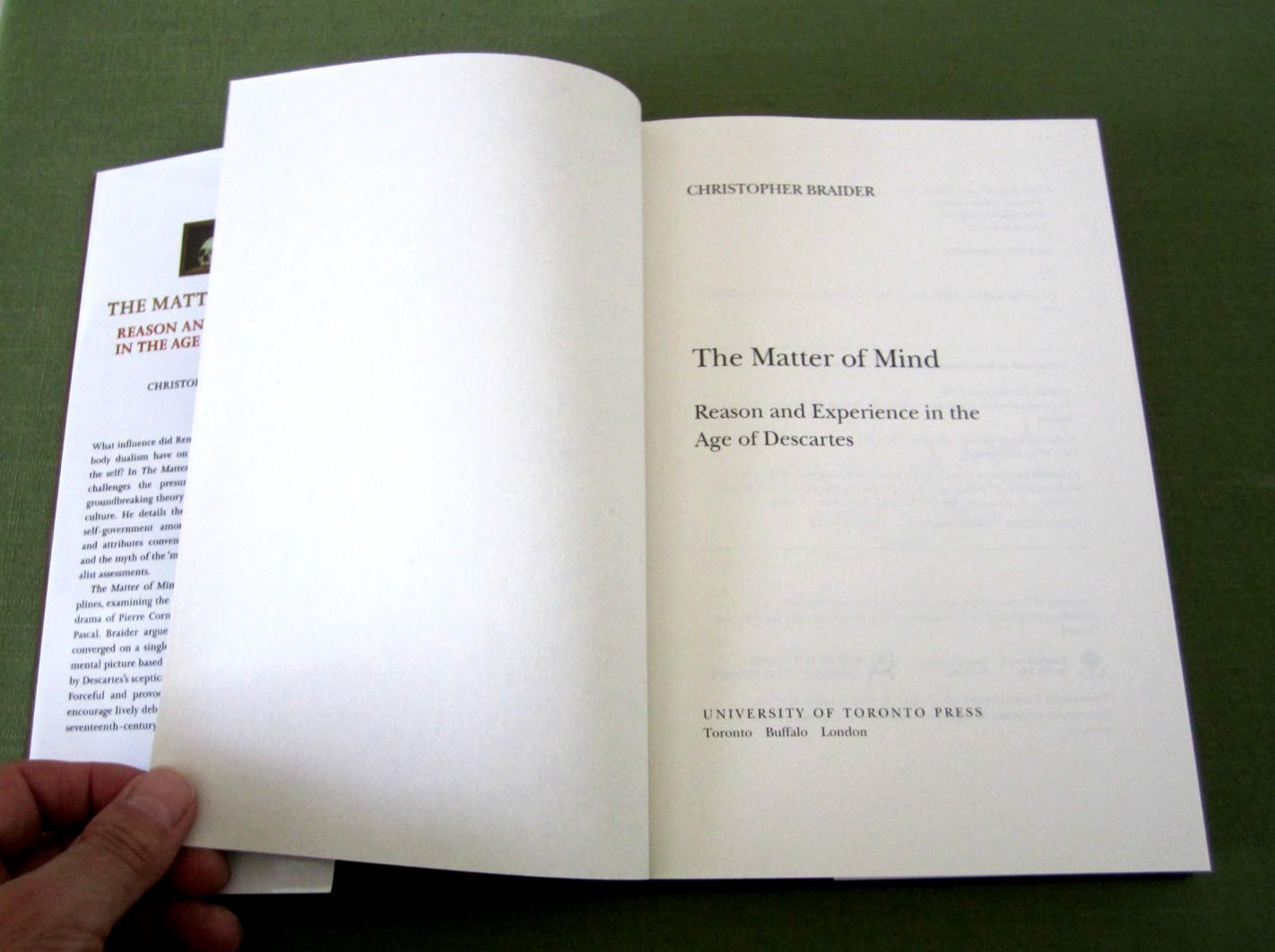 The Matter of Mind, Christopher Braider, Hardcover Book with Dust Jacket SIGNED