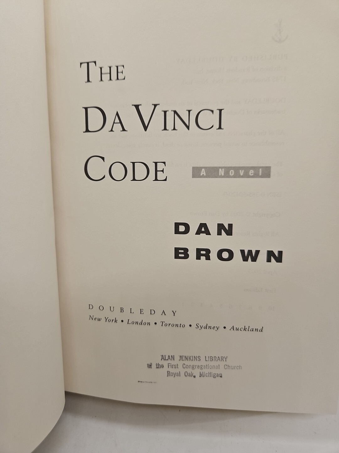 Robert Langdon Ser.: The Da Vinci Code: A Novel by Dan Brown (2003, HC) 1st Edit