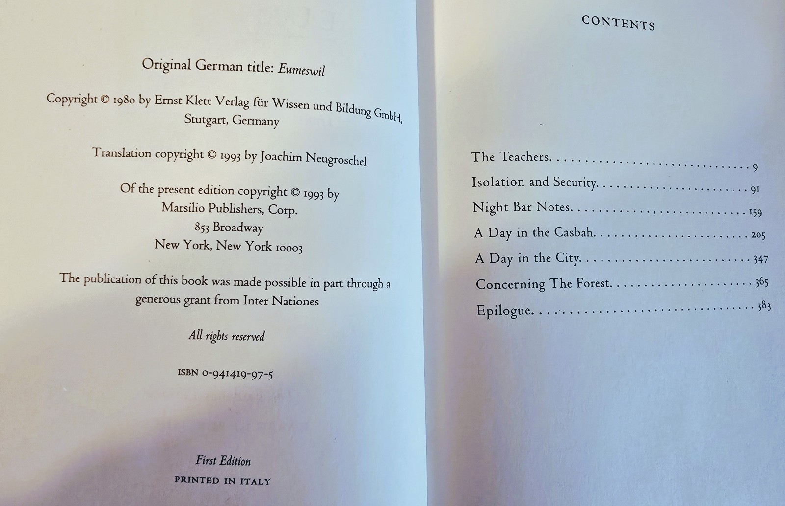 Eumeswil The Eridanos Library 1st American 1993 Ernst Junger Juenger