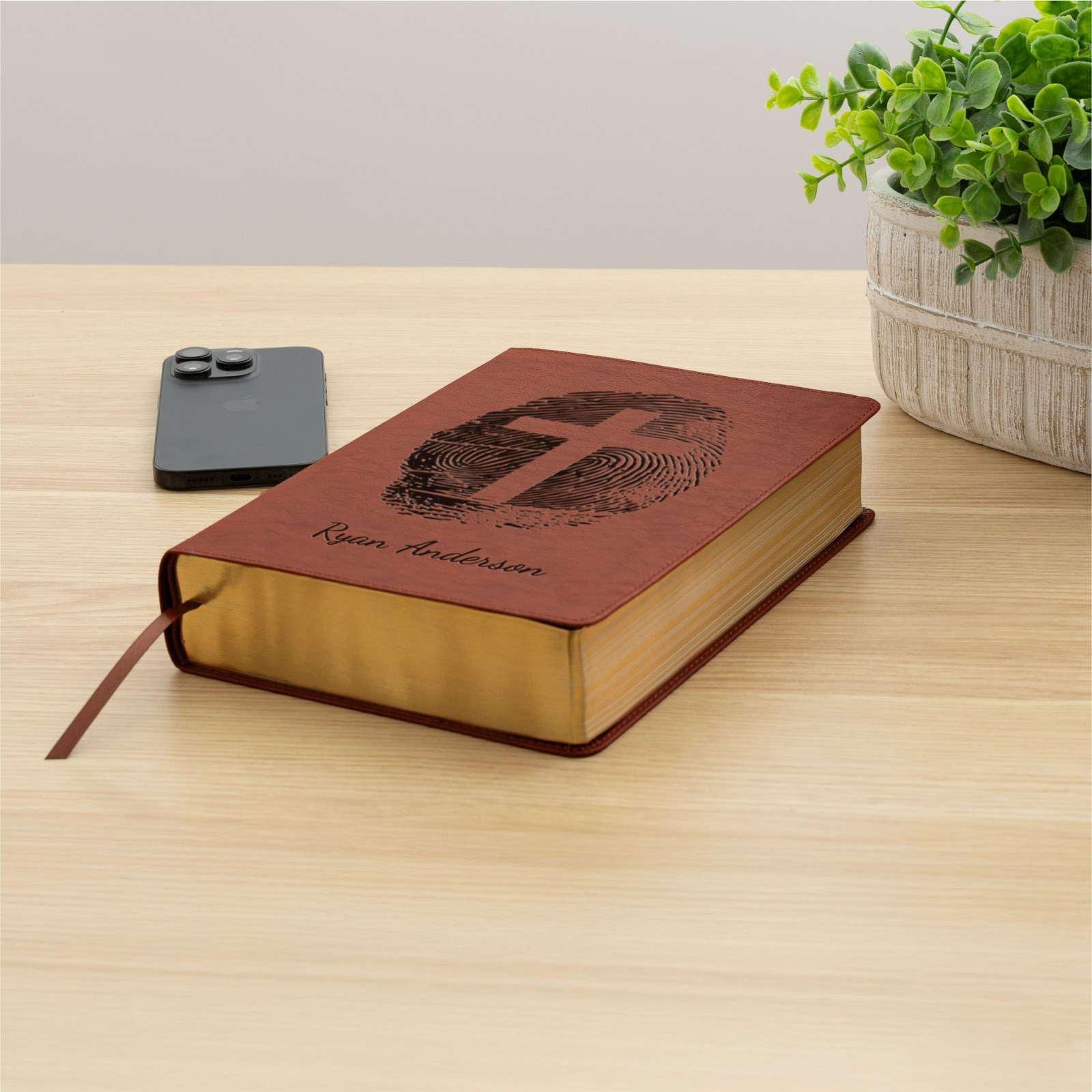 Personalized ESV Men’s Study Bible, Fingerprint & Cross Design, Name Engraved