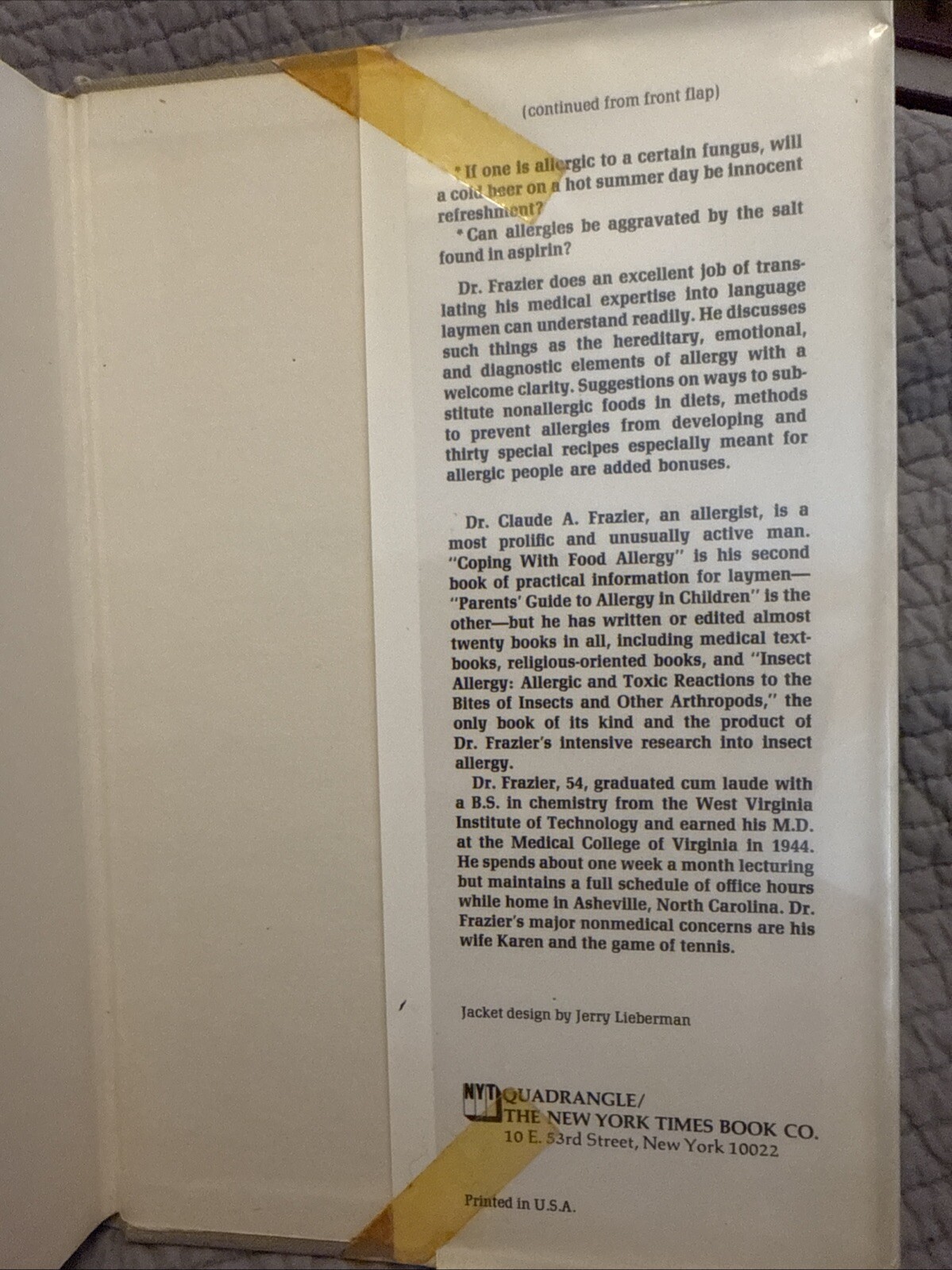 COPING WITH FOOD ALLERGY By Claude Albee Frazier MD – HBDJ Ex-lib 1975