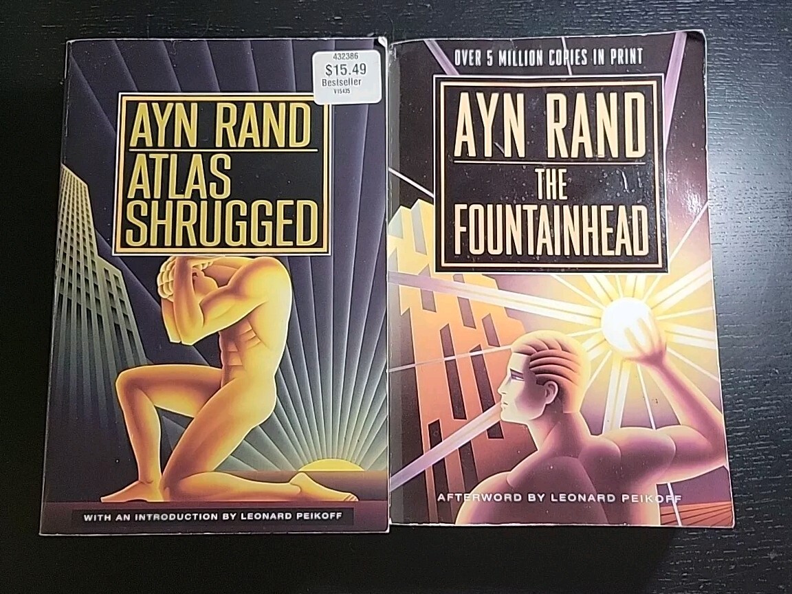 Lot of 2 Ayn Rand THE FOUNTAINHEAD & ATLAS SHRUGGED Plume Books Leonard Peikoff