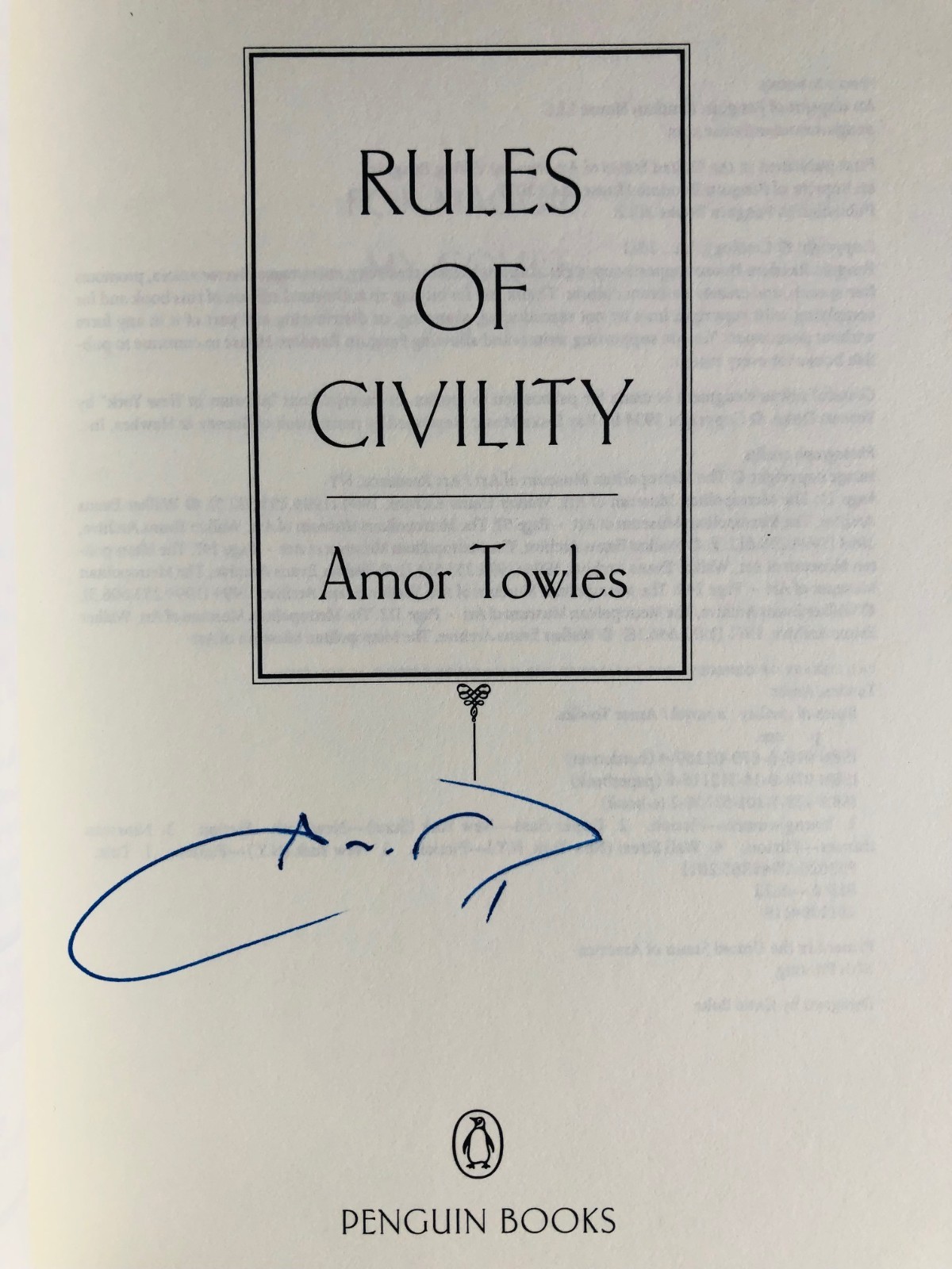 SIGNED Rules of Civility by Amor Towles (2012, Trade Paperback)