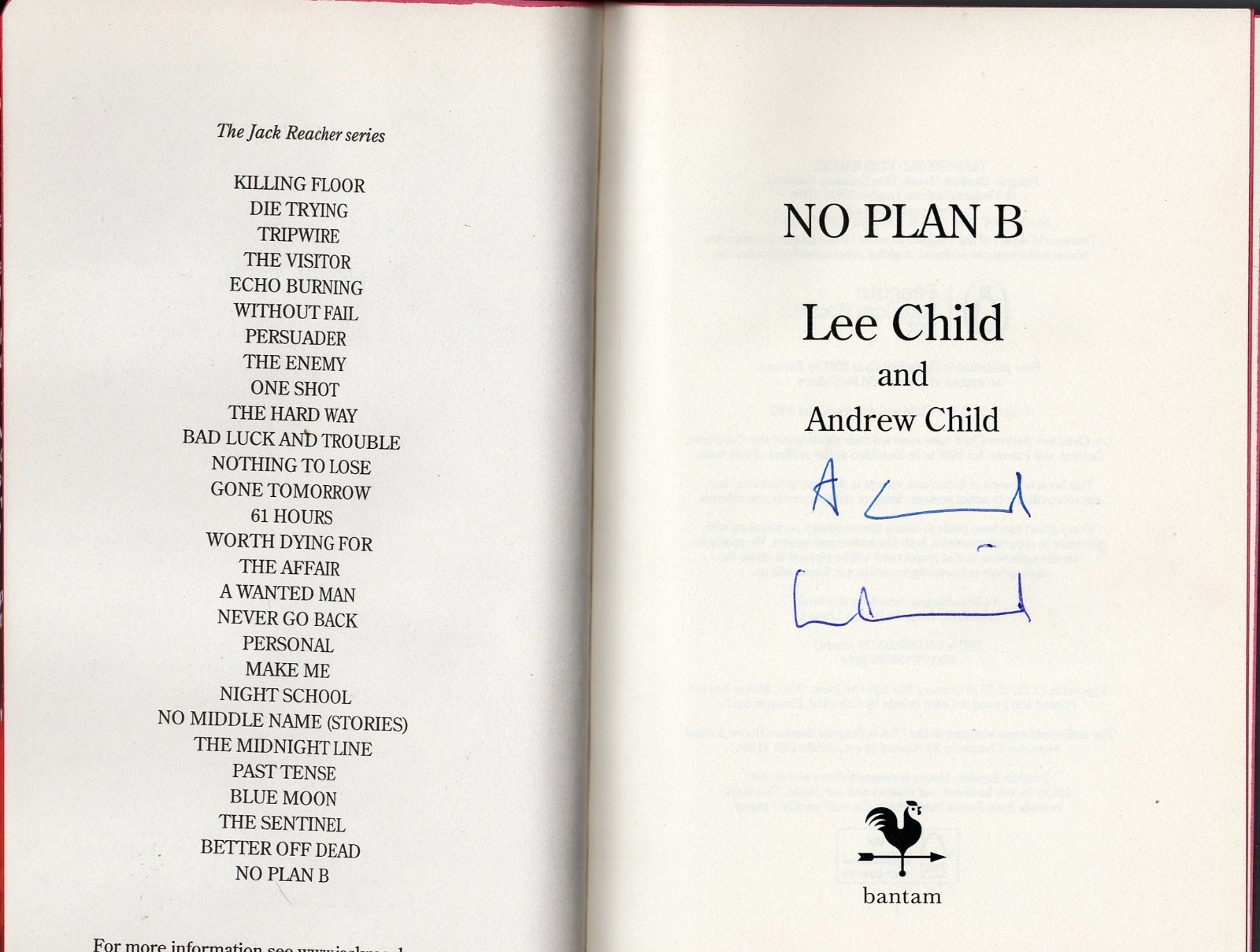 LEE CHILD & ANDREW CHILD Signed Jack Reacher Book „NO PLAN B“ NEW JSA #CI92431