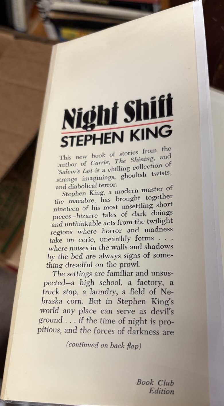 Night Shift by Stephen King HBDJ Book Club Edition