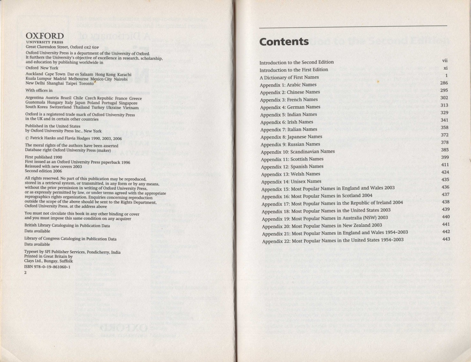 OXFORD DICTIONARY OF FIRST NAMES, 2nd ED, TRADE PB, 2006, BABY NAME TROUBLE?