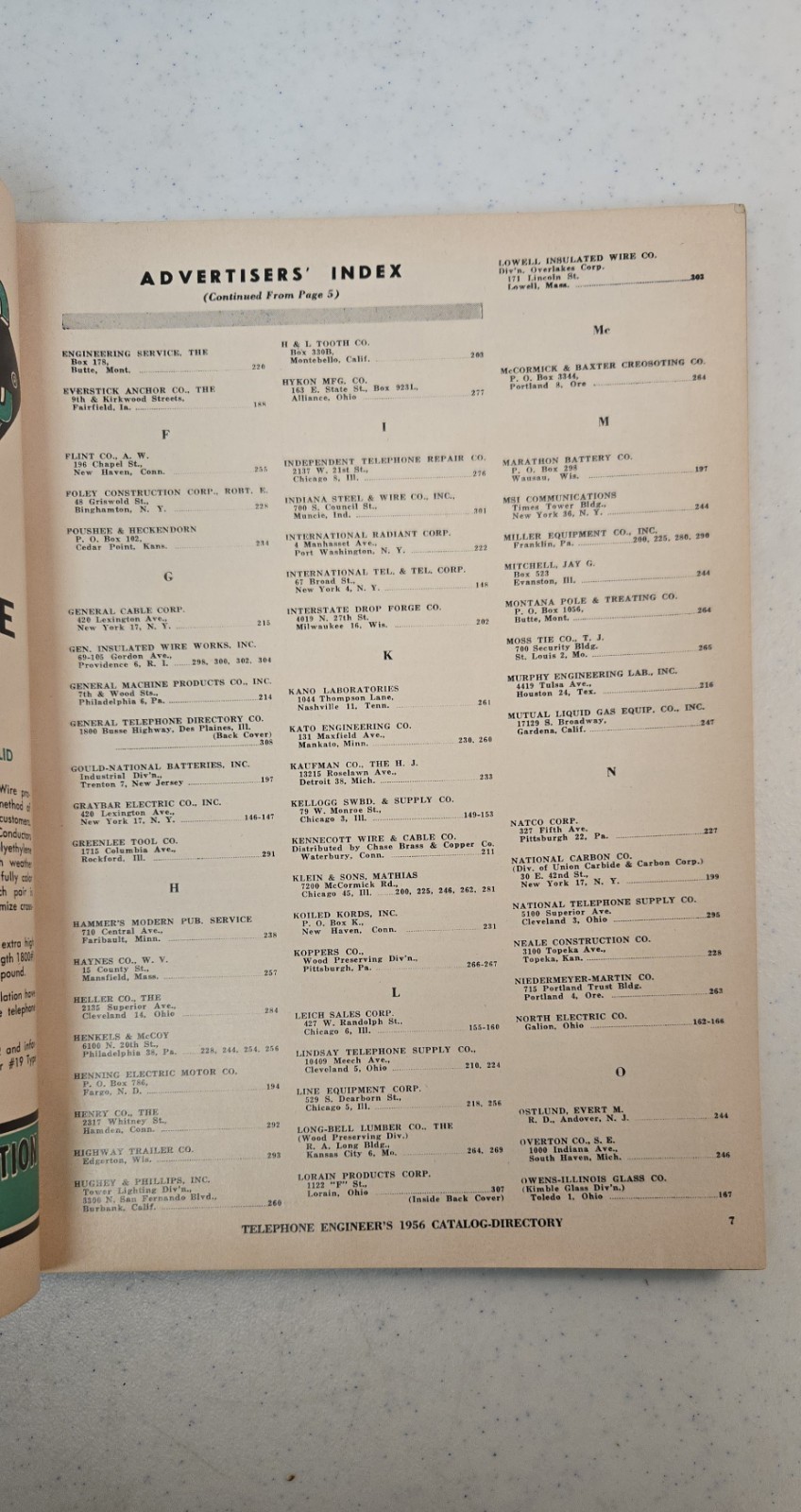 1956 Telephone Engineers Catalog – Directory of Industry Suppliers – 306 Pages