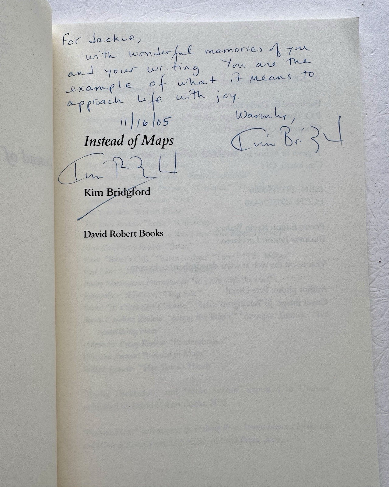 Instead of Maps by Kim Bridgford Signed 1st Edition 2005 Poetry PB