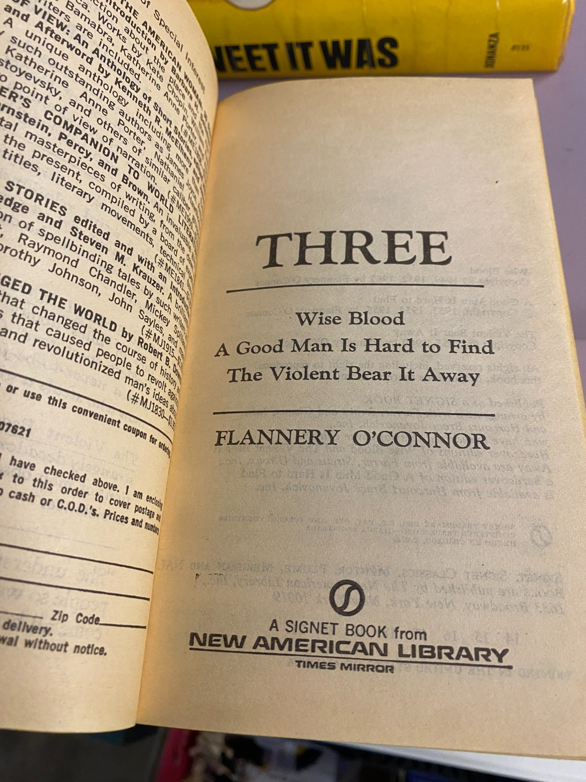 THREE BY FLANNERY O’CONNOR – Flannery O’Connor (Signet/New American Library)