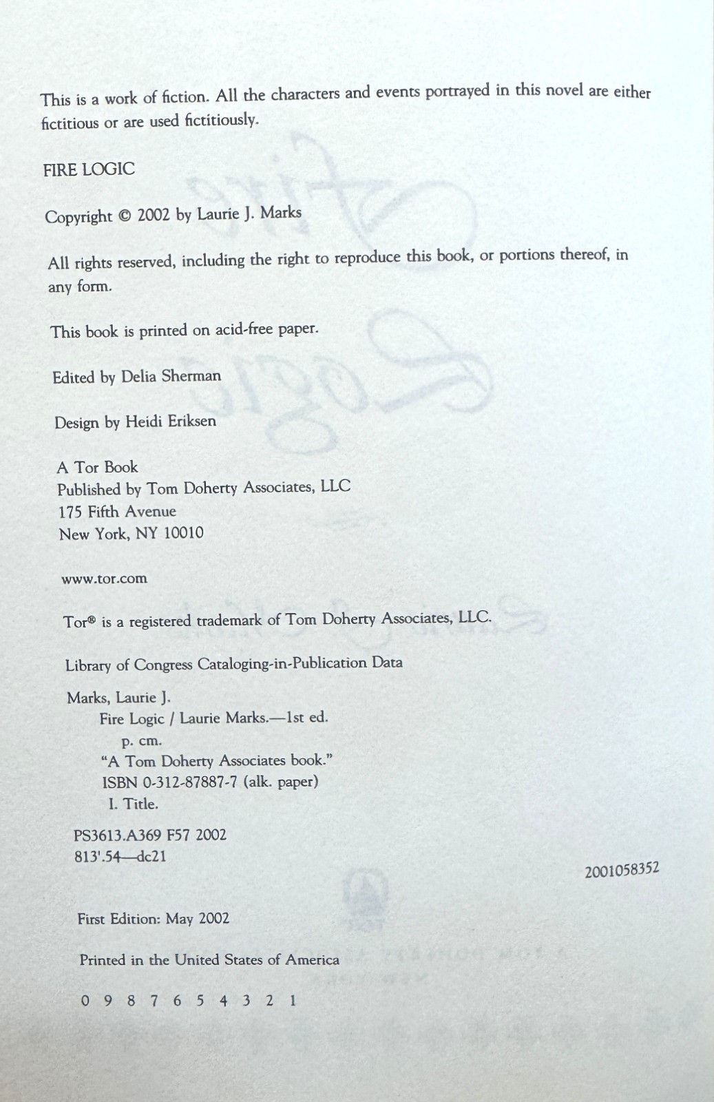 Fire Logic by Laurie J. Marks. First Edition, 1st Printing, 2002.