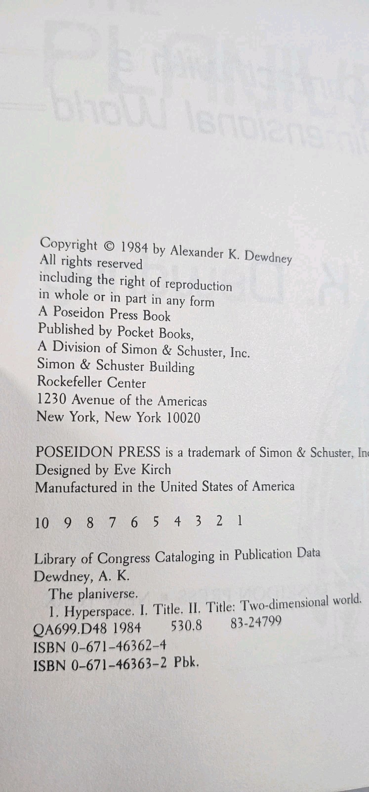 The Planiverse: Computer Contact With a Two-Dimensional World 1984 Vintage Book