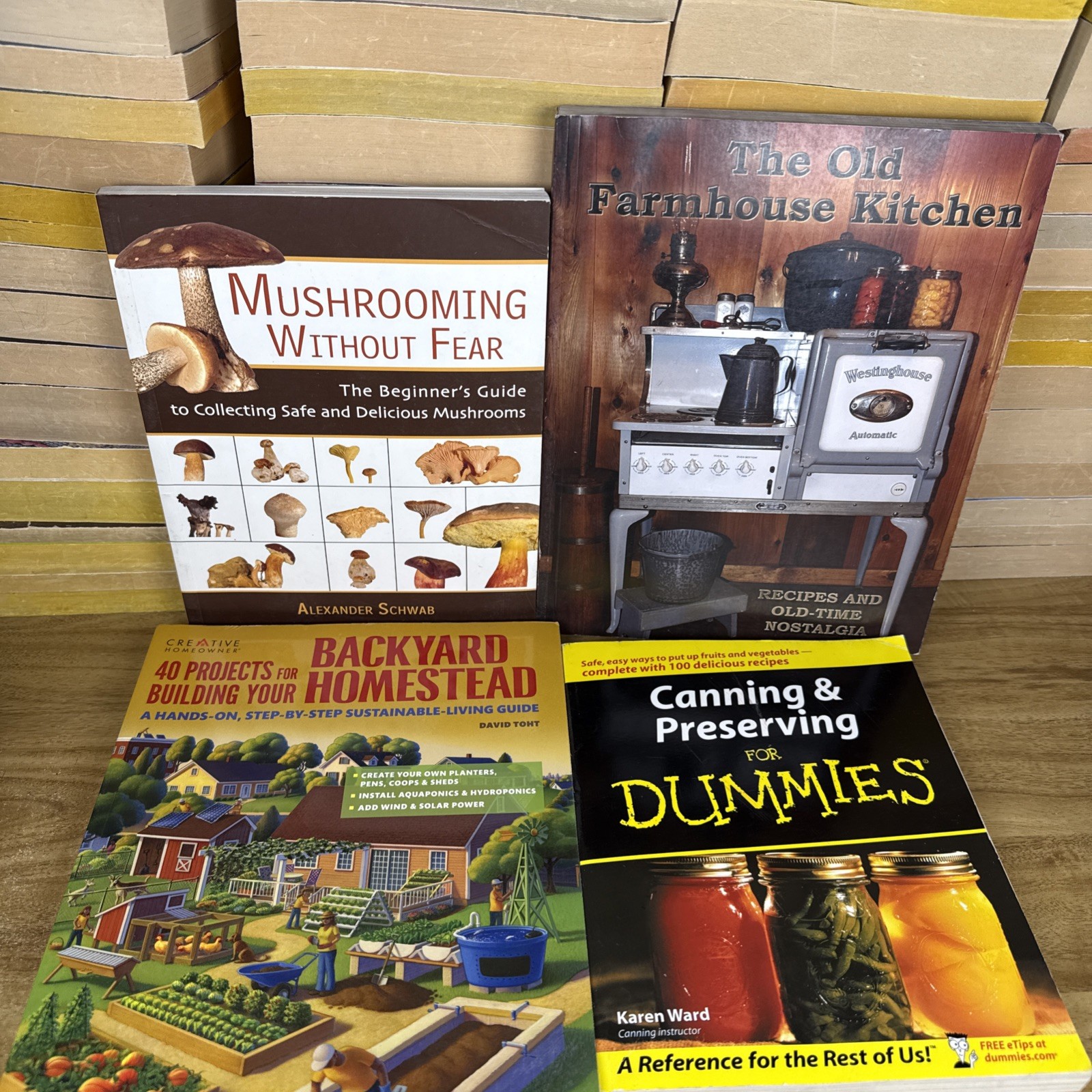 8 Book lot HOMESTEADING off-grid Preppers Mushrooms Foxfire Beekeeping Canning