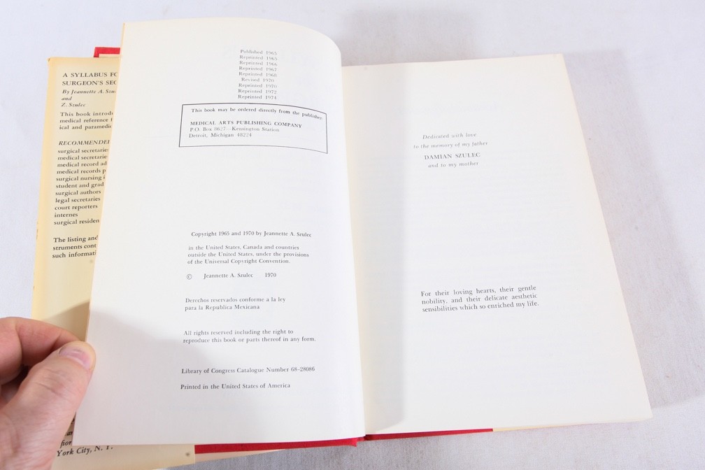 A Syllabus for the Surgeon’s Secretary by Jeannette Szulec, 1970 (1974), SIGNED