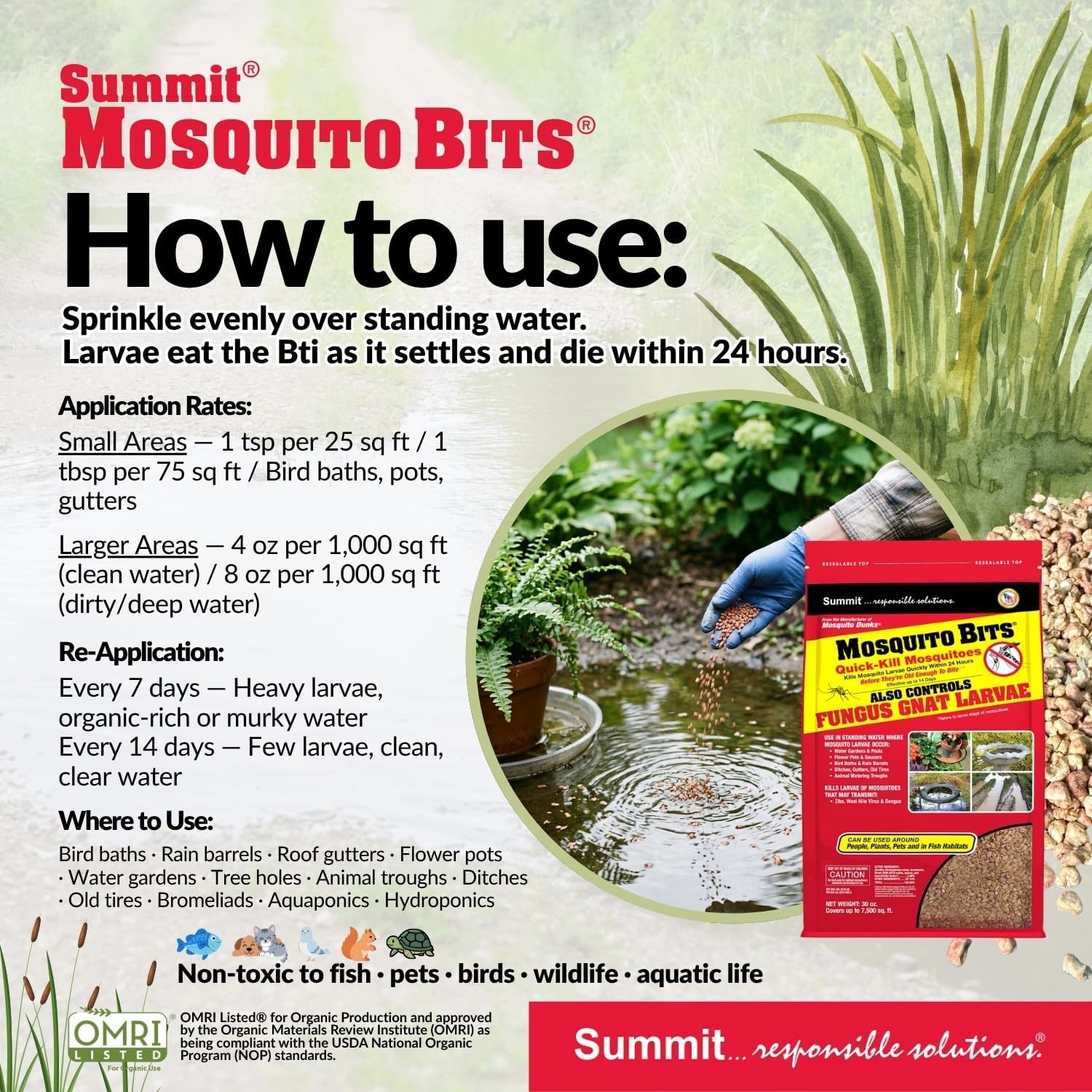 Summit 117-6 Mosquito Bits 30oz – Gránulos Mata Larvas de Mosquito Rápido