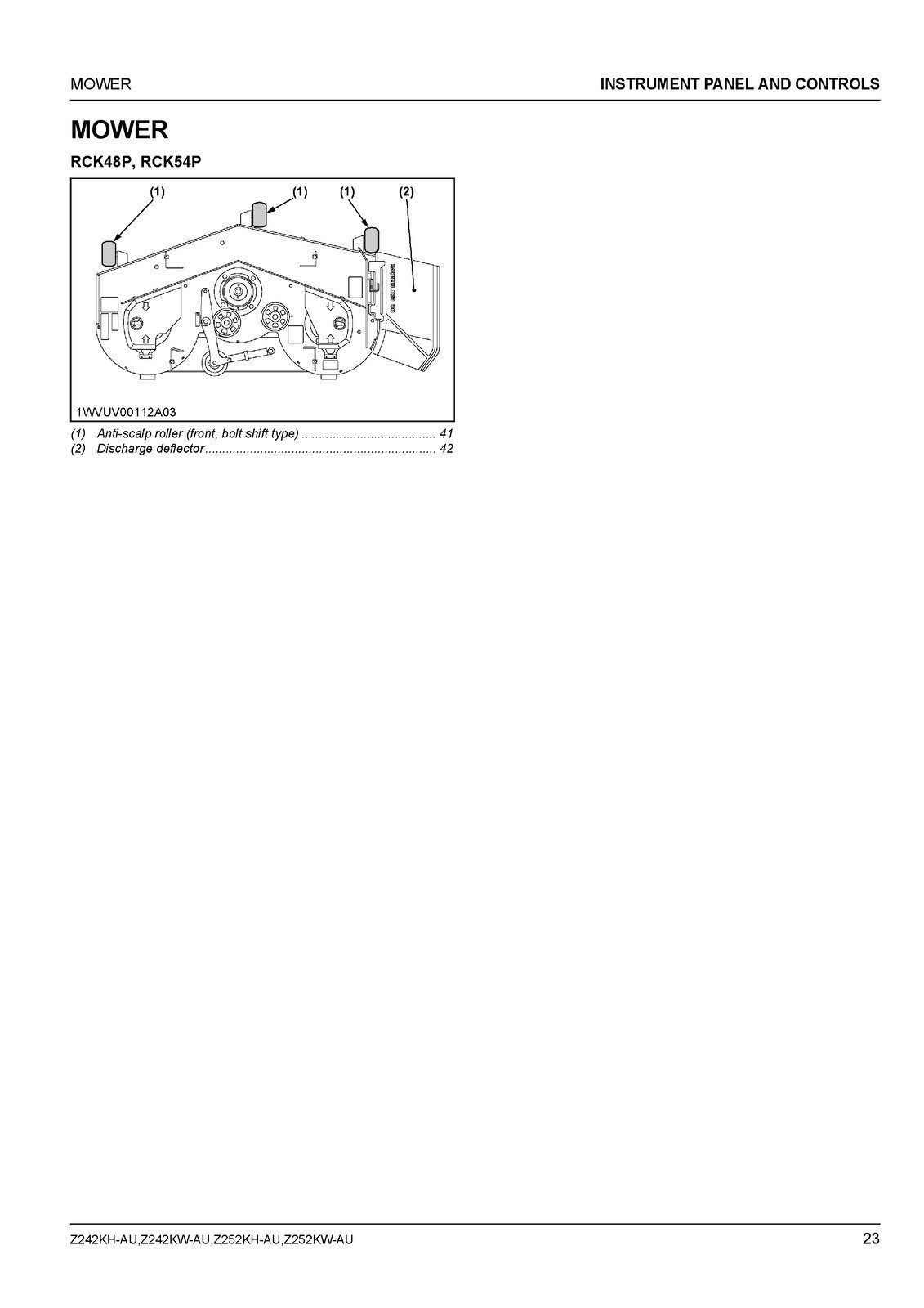 KUBOTA Z242KH-AU Z242KW-AU Z252KH-AU ZERO TURN MOWER OPERATORS MANUAL – FASTENED
