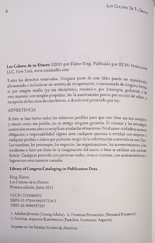 LOS COLORES DE TU DINERO by Elaine King (2015, Pb) * SPANISH * FREE SHIPPING *