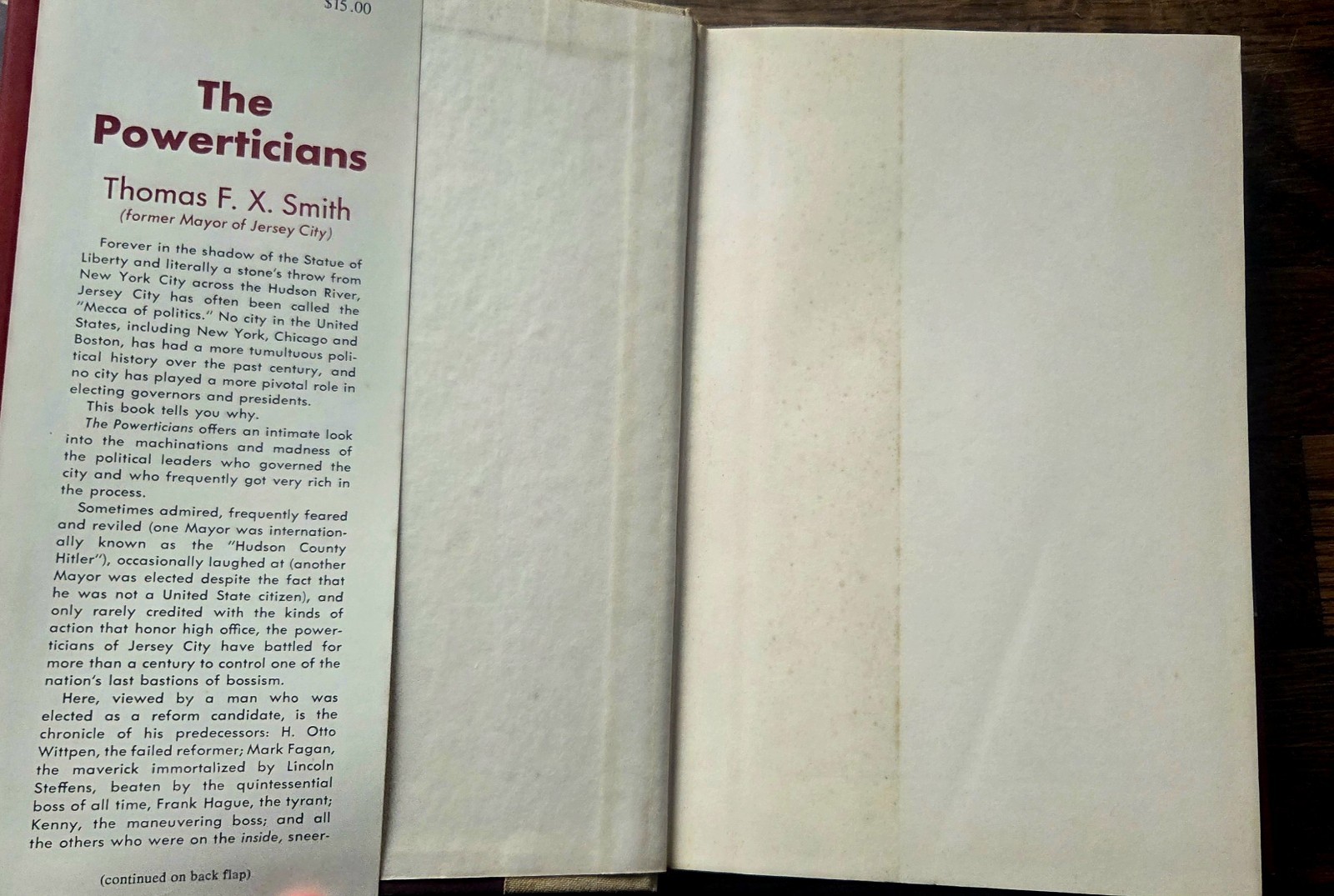 ​The Powerticians Thomas F.X. Smith 1st Edition 1982 HC DJ Jersey City Mayor