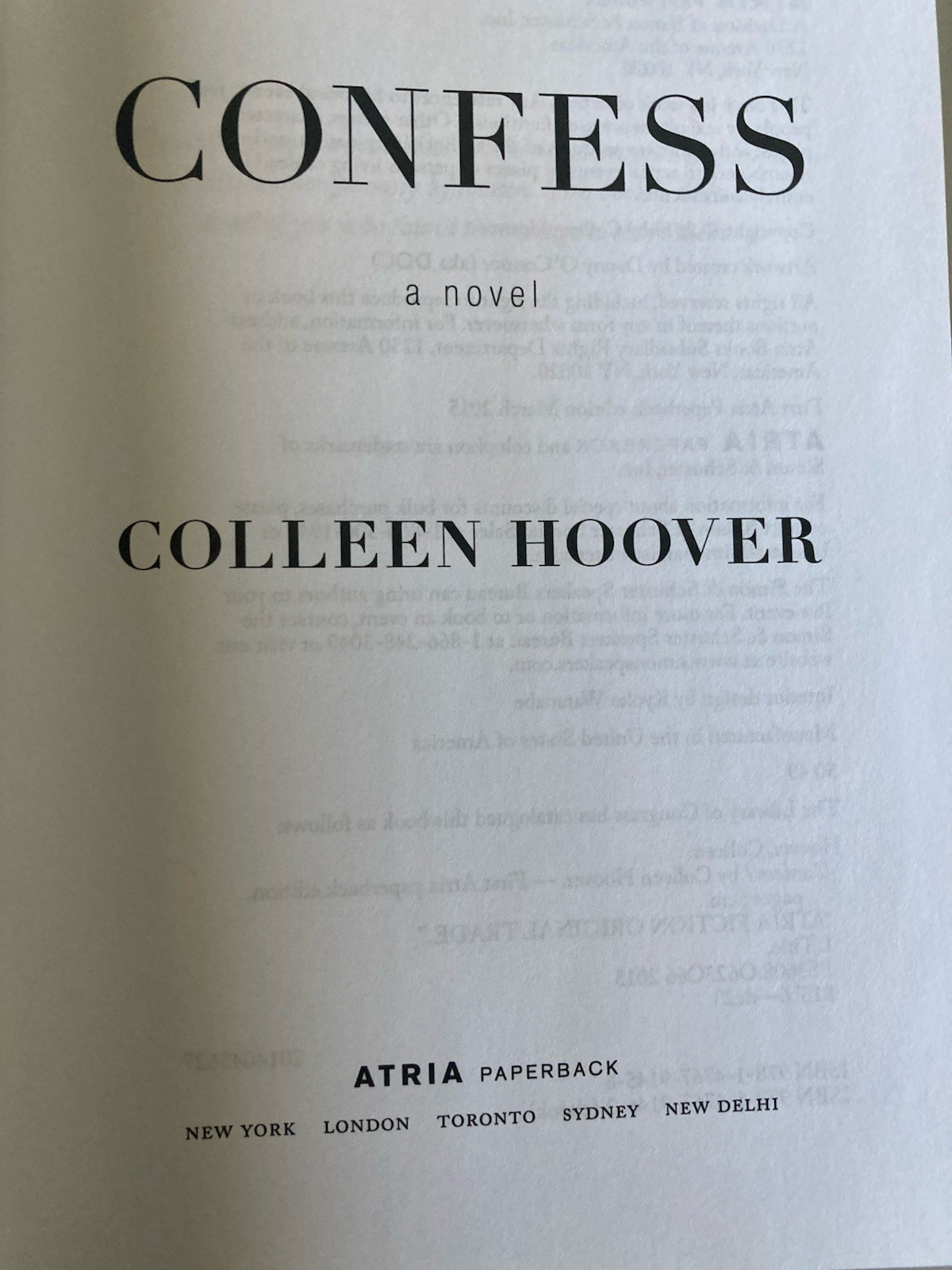 Confess : A Novel by Colleen Hoover (2015, Trade Paperback)