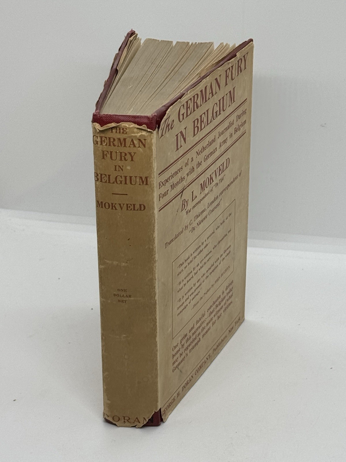 The German Fury In Belgium, Mokveld, WORLD WAR I,Original Dust Cover, 1st USA Ed