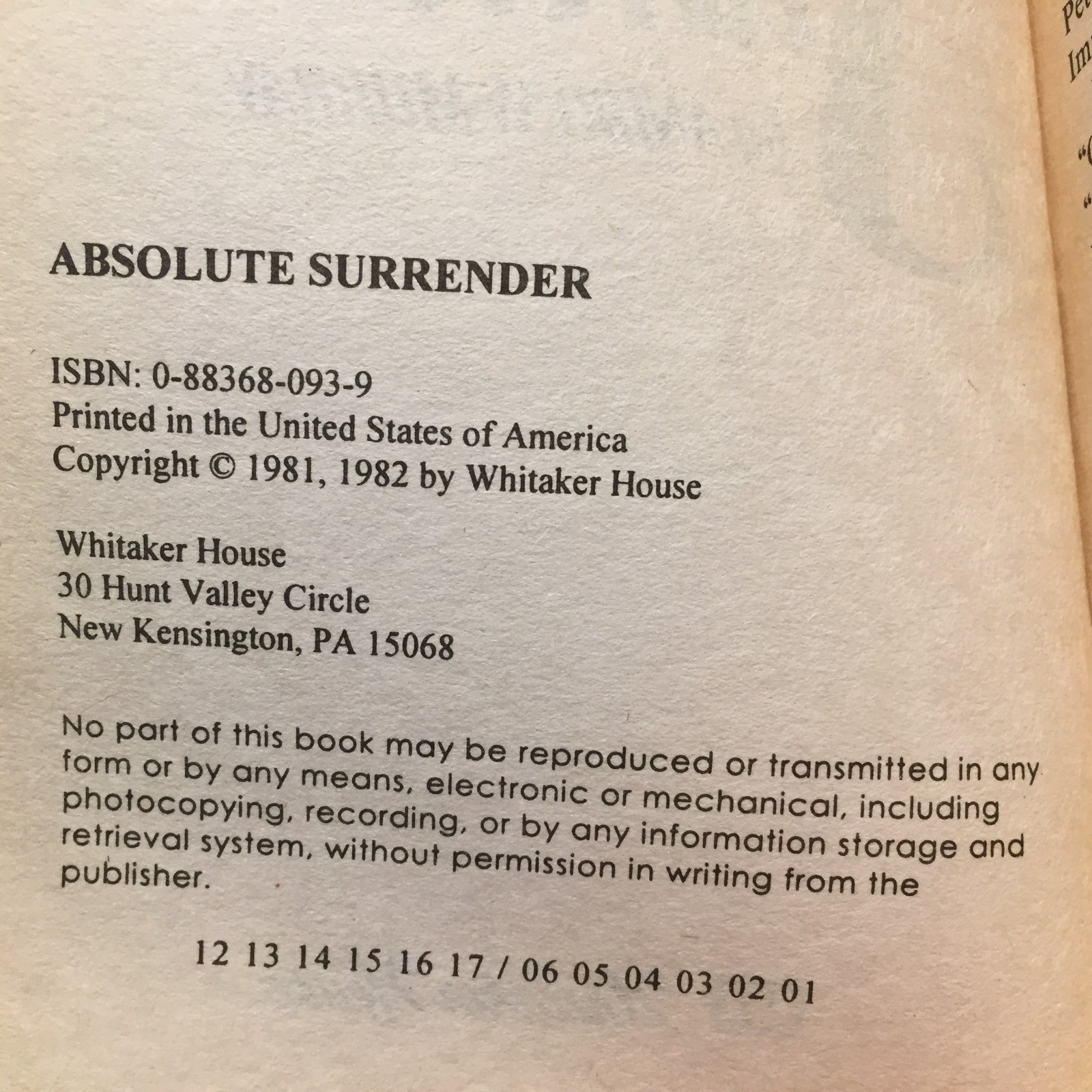 Absolute Surrender Andrew Murray 1982 Whitaker House Life In The Spirit Book