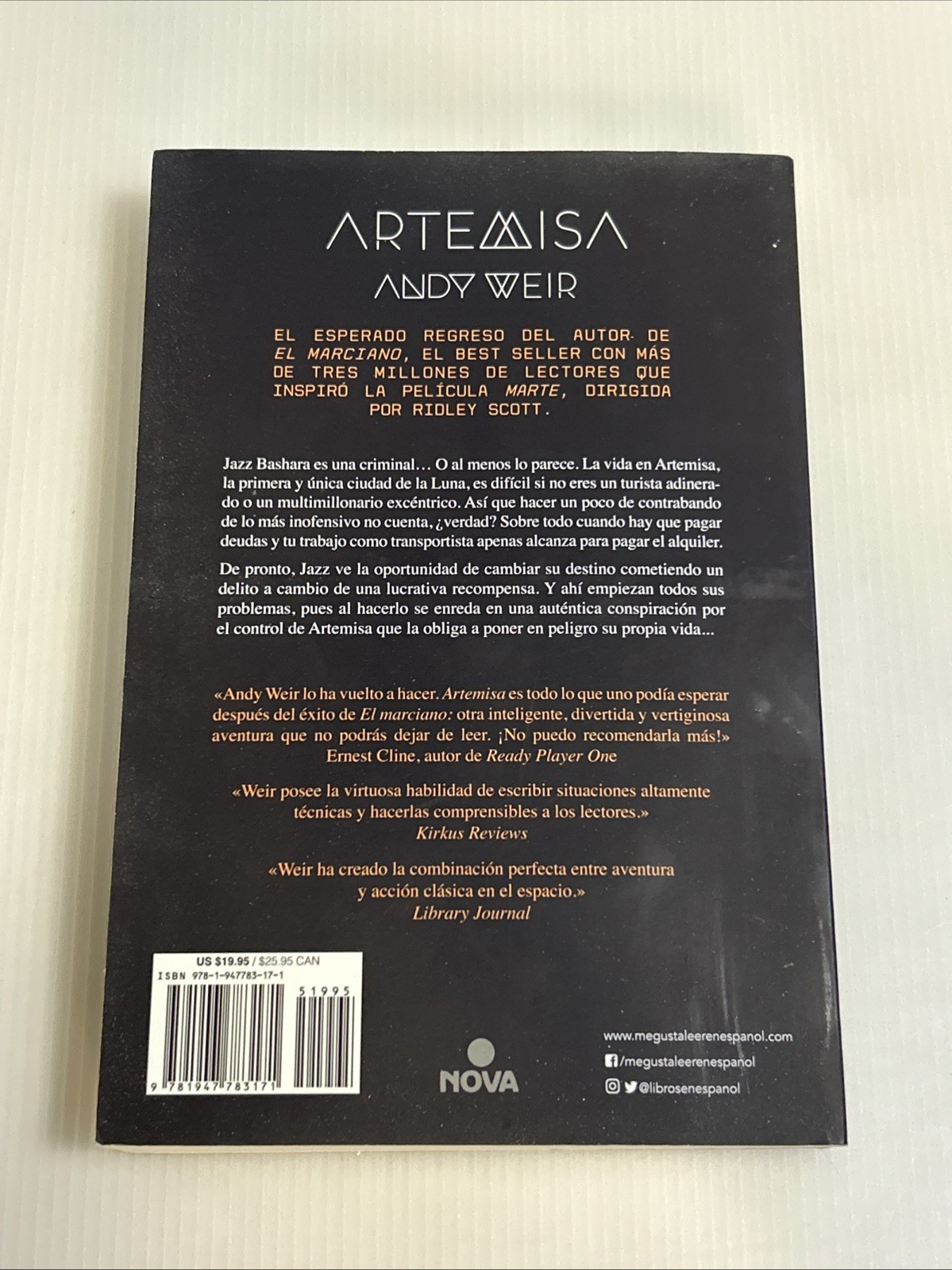 Artemis Andy Weir Spanish Edition PB 2018 Ciencia Ficcion El Marciano