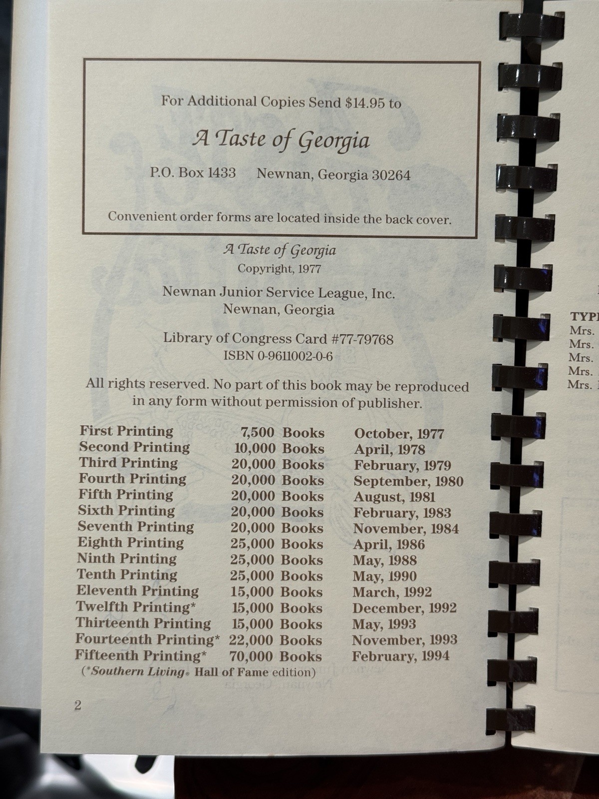 A Taste of Georgia Southern COOKBOOK Newnan Junior Service League 1994 592 pages