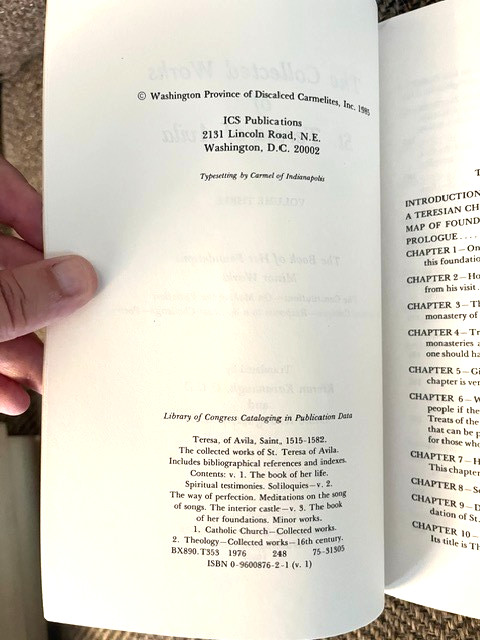 THE COLLECTED WORKS OF ST. TERESA OF AVILA – 1976 – 3 vol – Catholic Carmelite