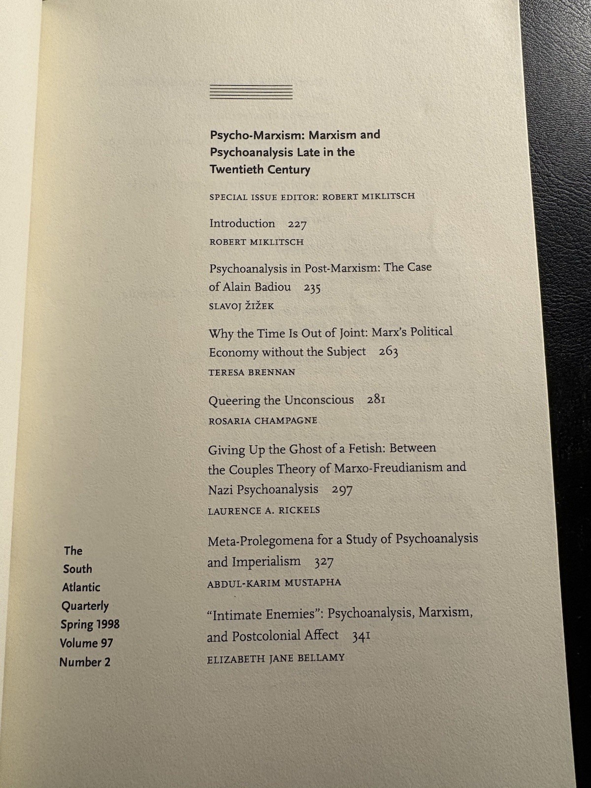 Psycho-Marxism Marxism Psychoanalysis SAQ 1998 Zizek Badiou Duke PB