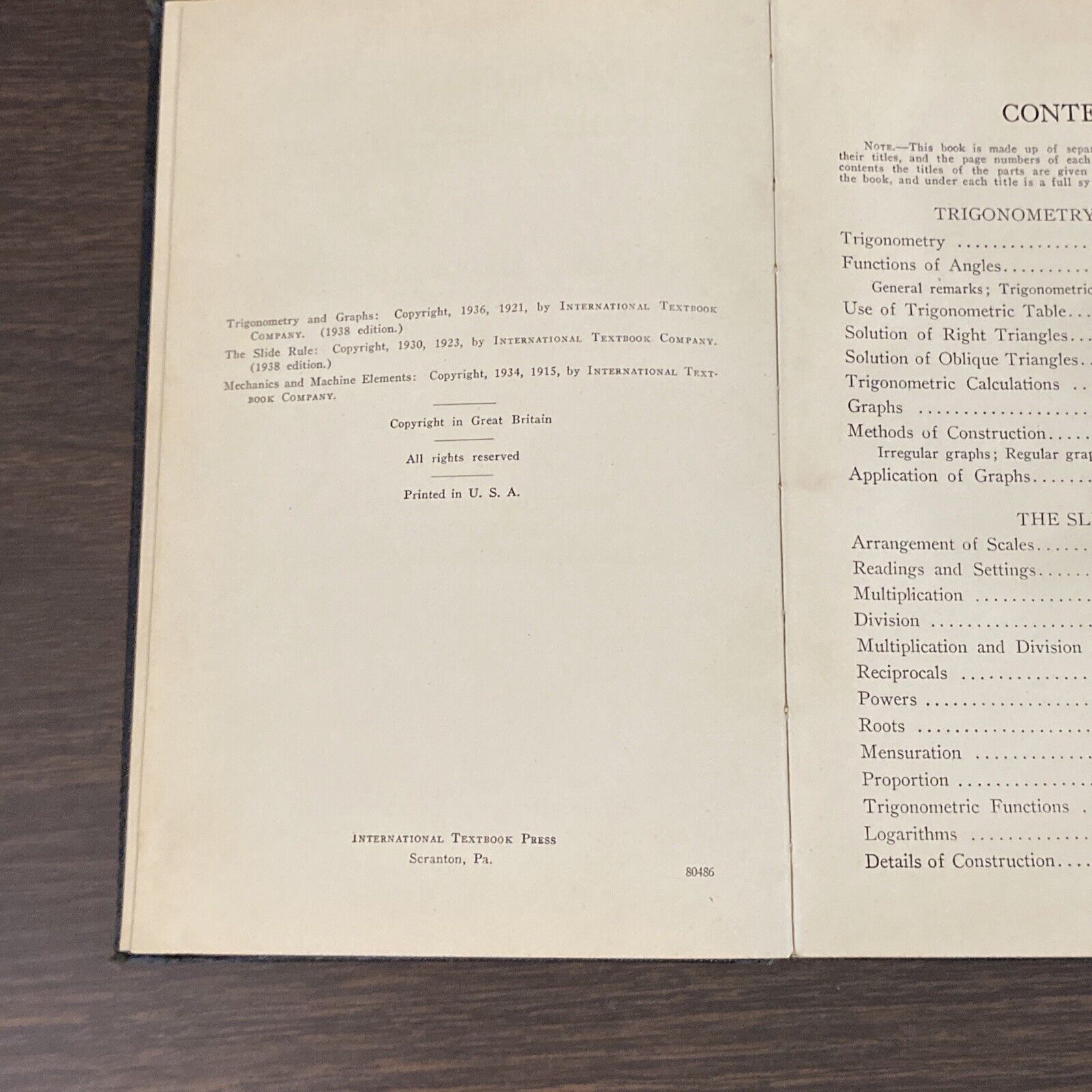 Trigonometry Slide Rule Mechanics 145B International Textbook Co. ICS Staff 1939