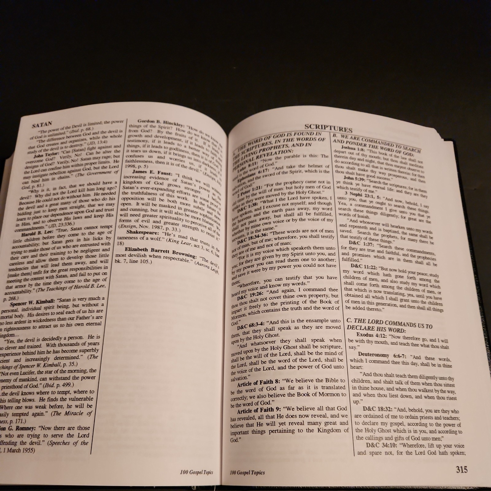 100 GOSPEL TOPICS, A Compilation Of Scriptures And Quotes, Hc. Signed &Ins