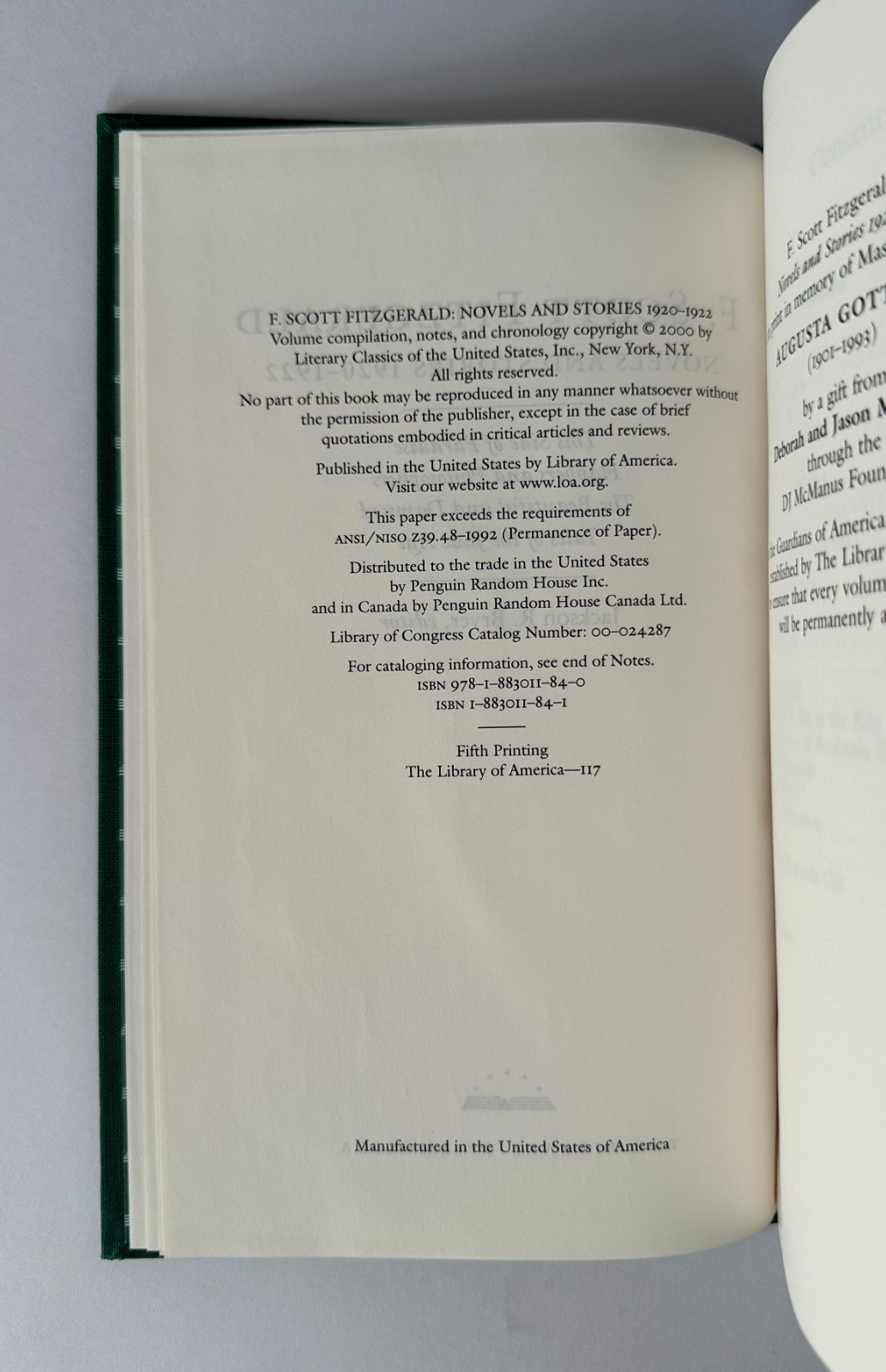 F. SCOTT FITZGERALD Novels and Stories 1920-1922 | 2000 Library of America HC/DJ