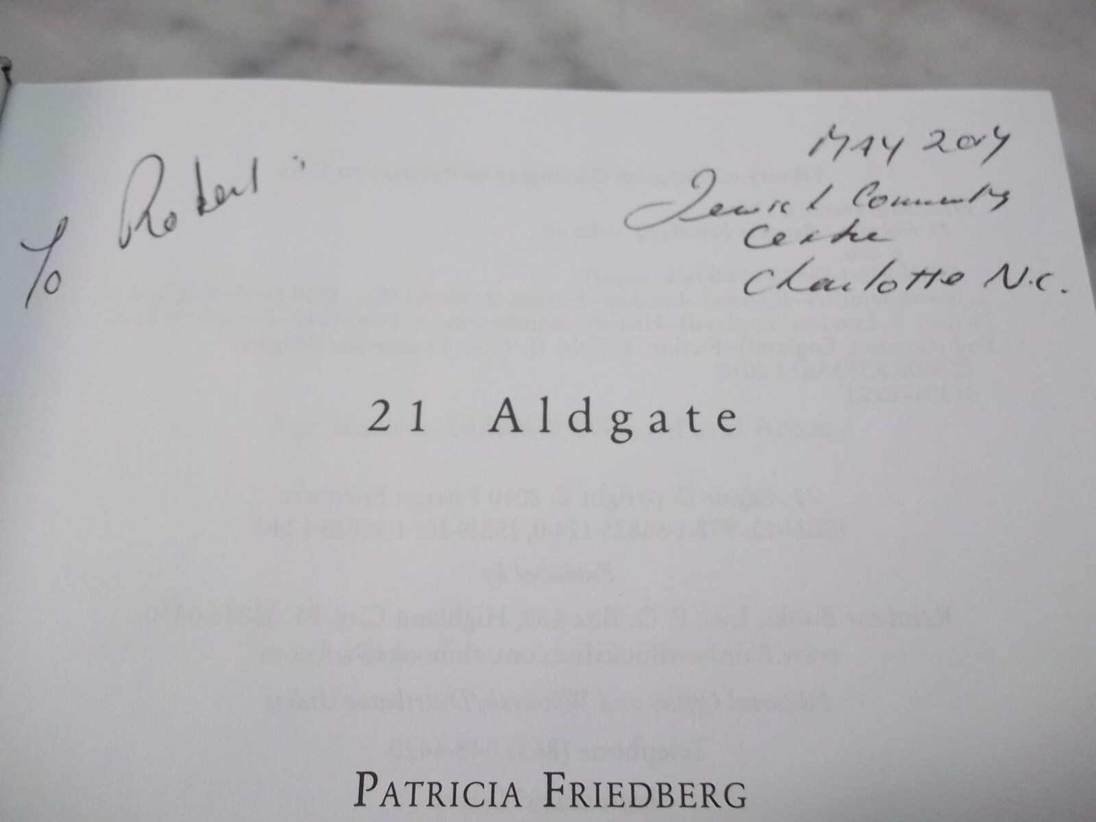 21 ALDGATE By Patricia Friedberg HCDJ 1st Ed. SIGNED! FREE SHIPPING!