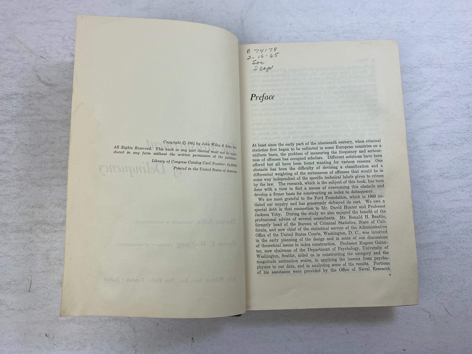 The Measurement of Delinquency by Sellin/Wolfgang Ex-library 1964 HC
