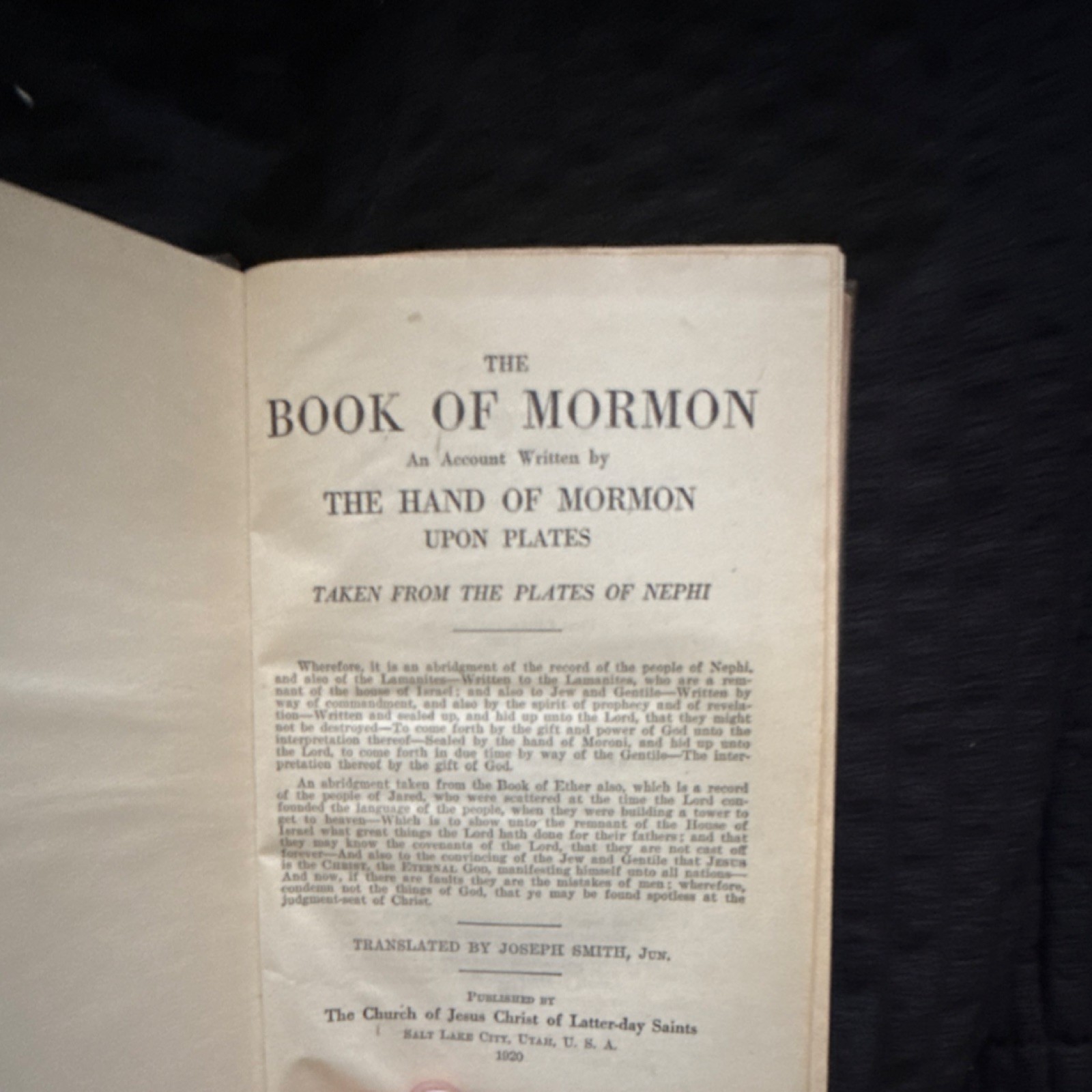 The Church of Jesus Christ of Latter-day Saints Book of Mormon 1900 1st HC