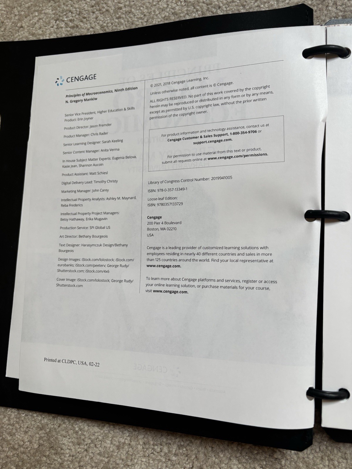 Principles of Macroeconomics 9th Edition – Loose Leaf With Binder – Very Good