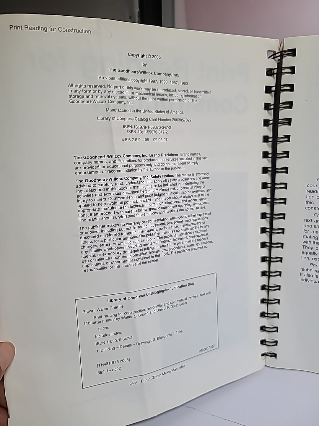 Print Reading for Construction Residential Commercial Brown Dormueller Spiral