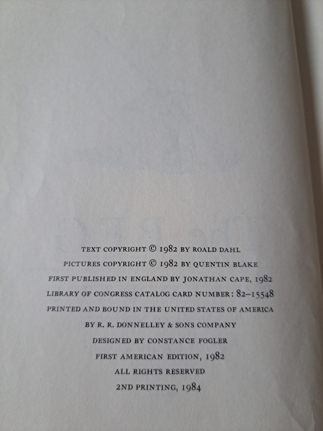 The BFG (by Roald Dahl) (1st American Edition, 1982) (Hardcover) 2nd Printing