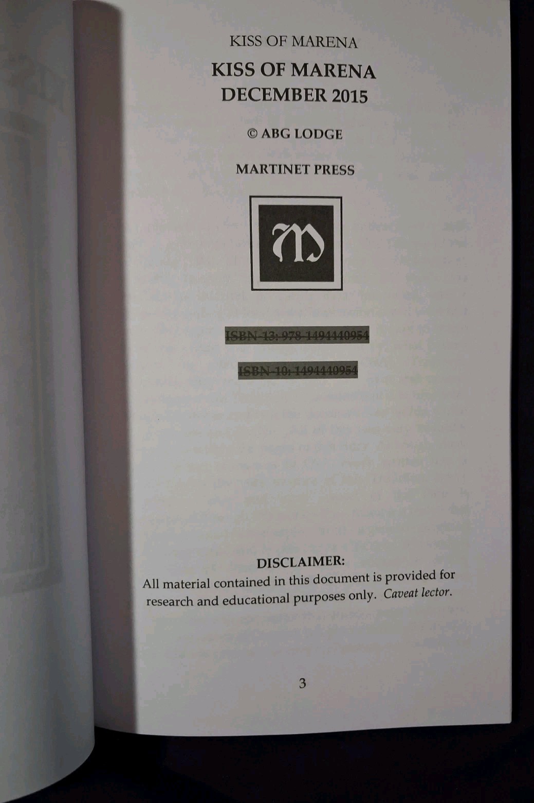 Kiss Of Marena (Reprint) Temple Of The Black Sun Martinet Press O9A Satanism ToB