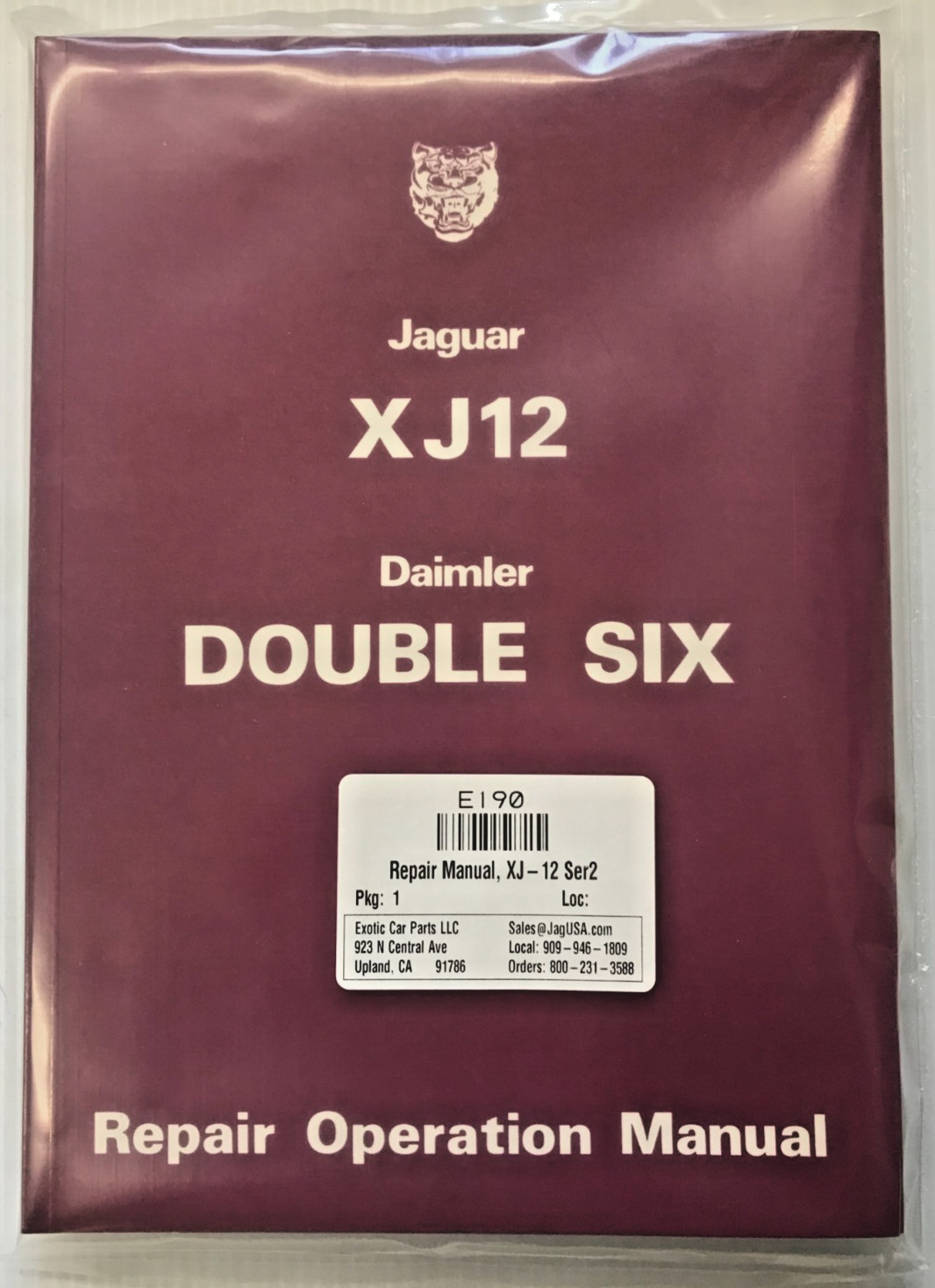 Jaguar XJ12 Series 2 Daimler Double Six 5.3 Repair Manual E190 NEW SEALED